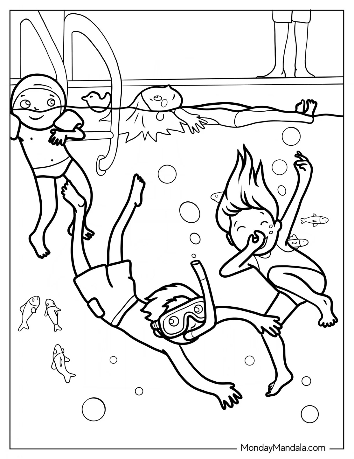 Kids Swimming Coloring Page In The Pool coloring page