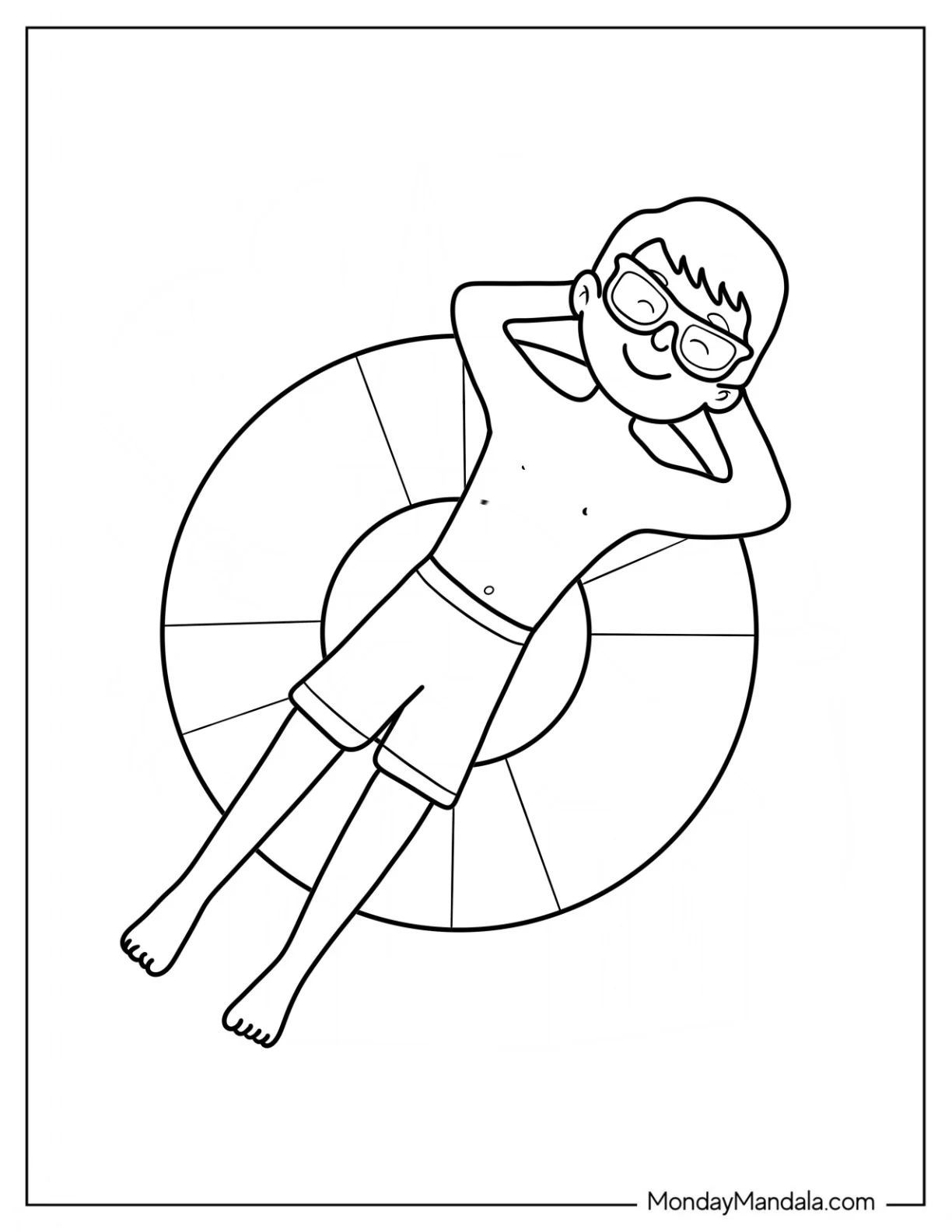 Swimming Coloring Page OF Man Relaxing On An Inflatable For Kids coloring page