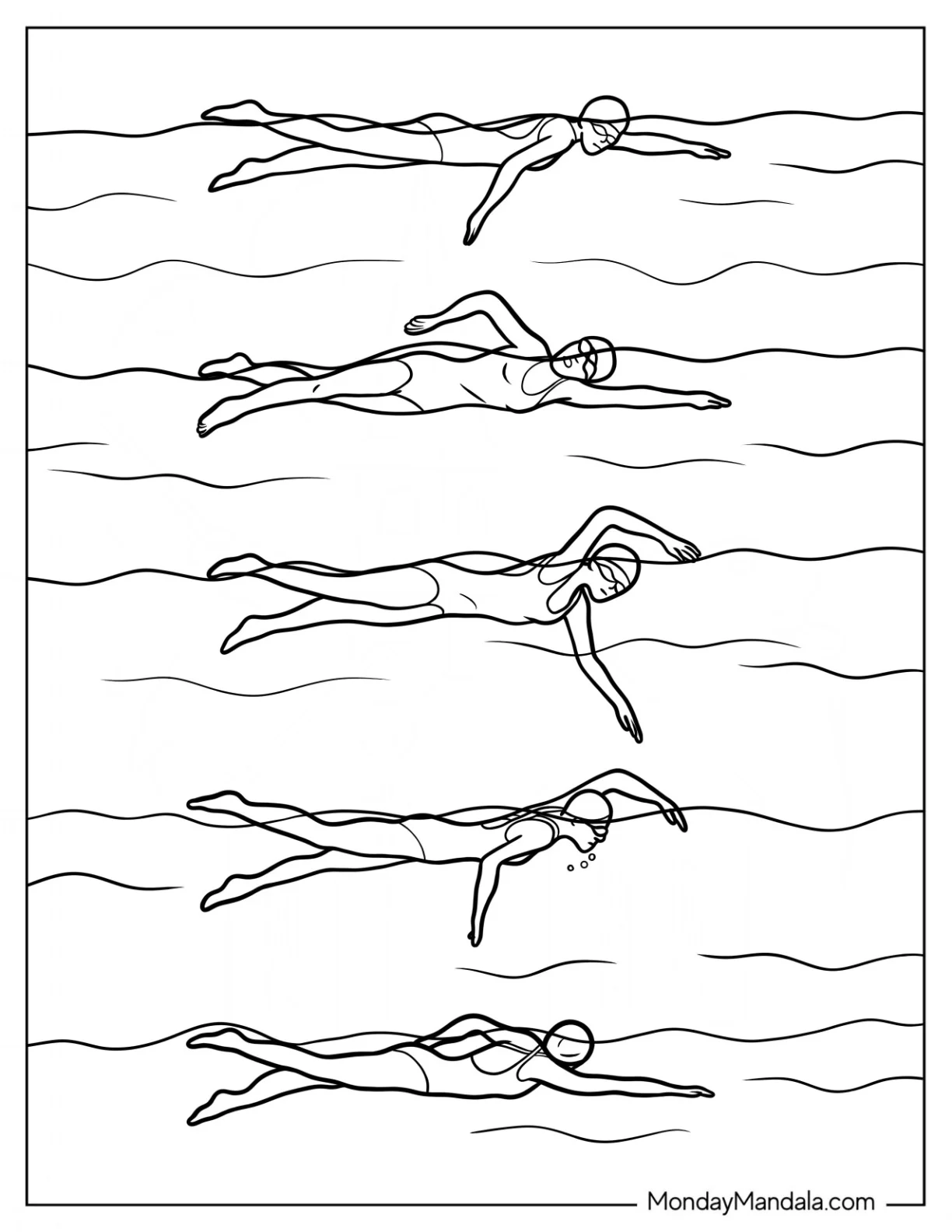 Swimming Coloring Page Racing In The Pool coloring page