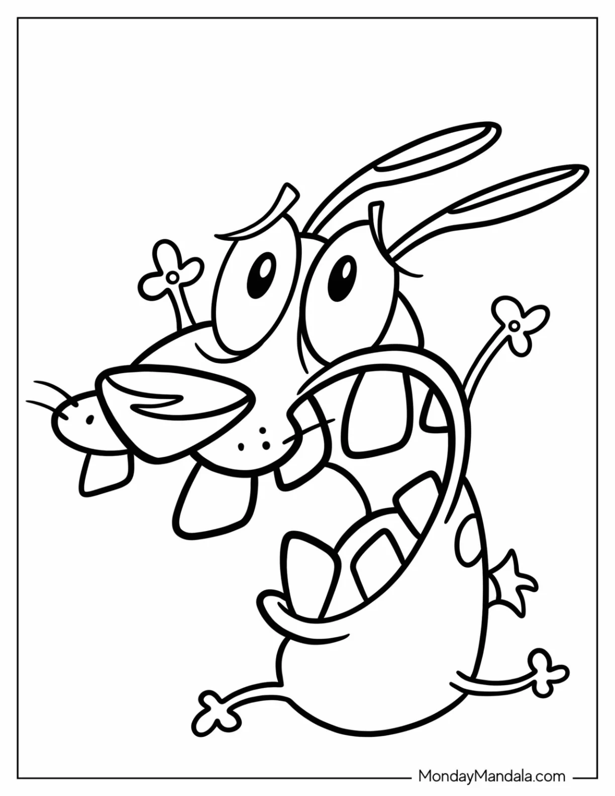 Cartoon Network Coloring Page of Courage The Cowardly Dog Screaming For Preschoolers coloring page
