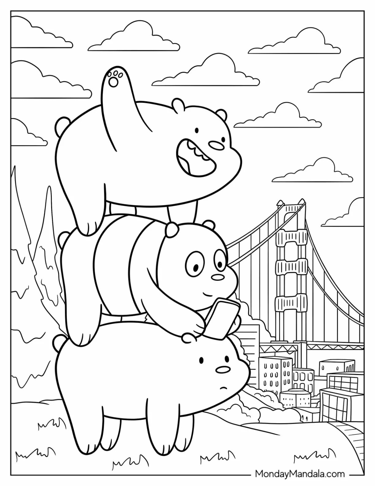 Cartoon Network Coloring Page of Cute We Bare Bears Ted, Po, And Paul For Preschoolers coloring page