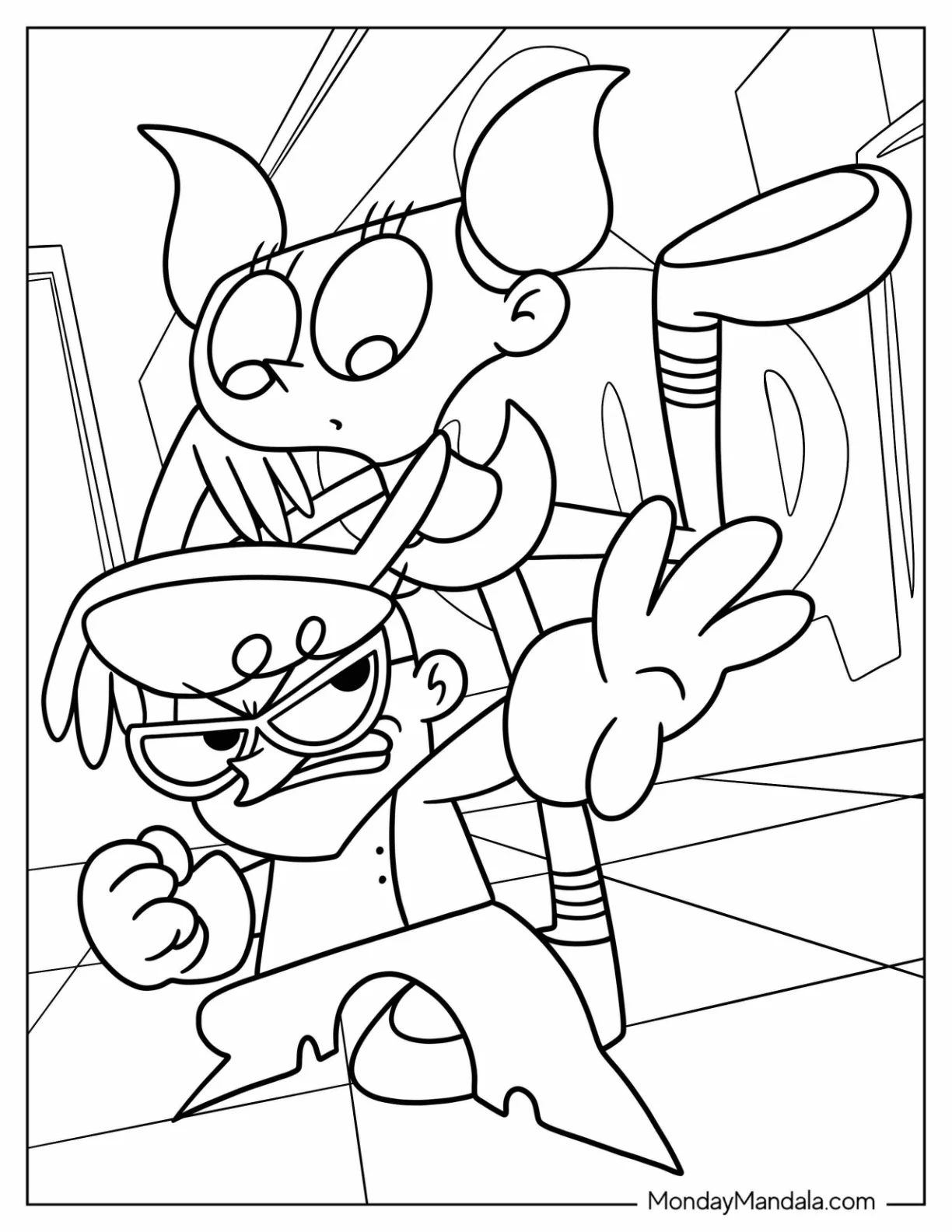Dexter And Dee Dee Cartoon Network Coloring Page For Kids coloring page — printable line art