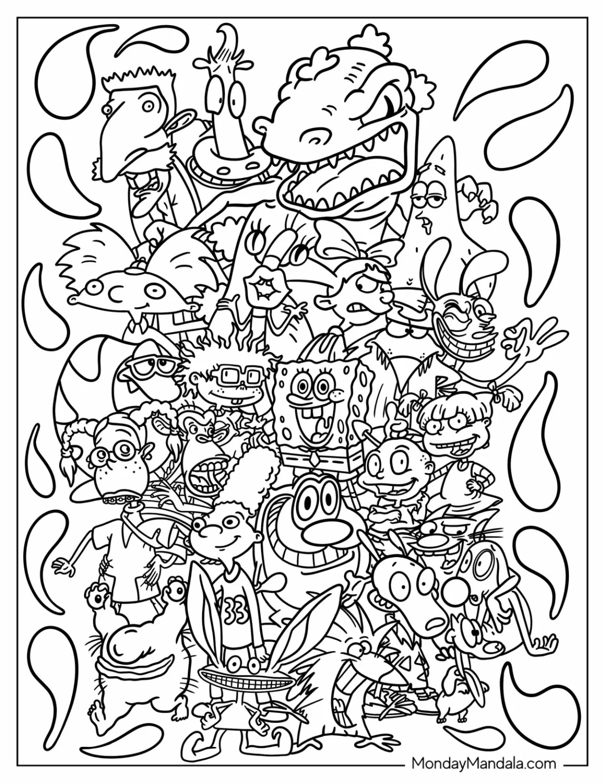 Famous Nickelodeon Coloring Page Of Characters Poster coloring page