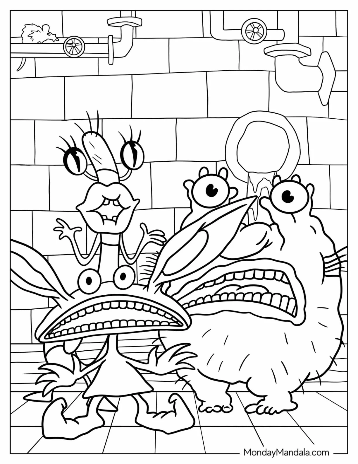 Nickelodeon Coloring Page Of Aaahh!!! Real Monsters Krumm, Ickis, And Oblina coloring page