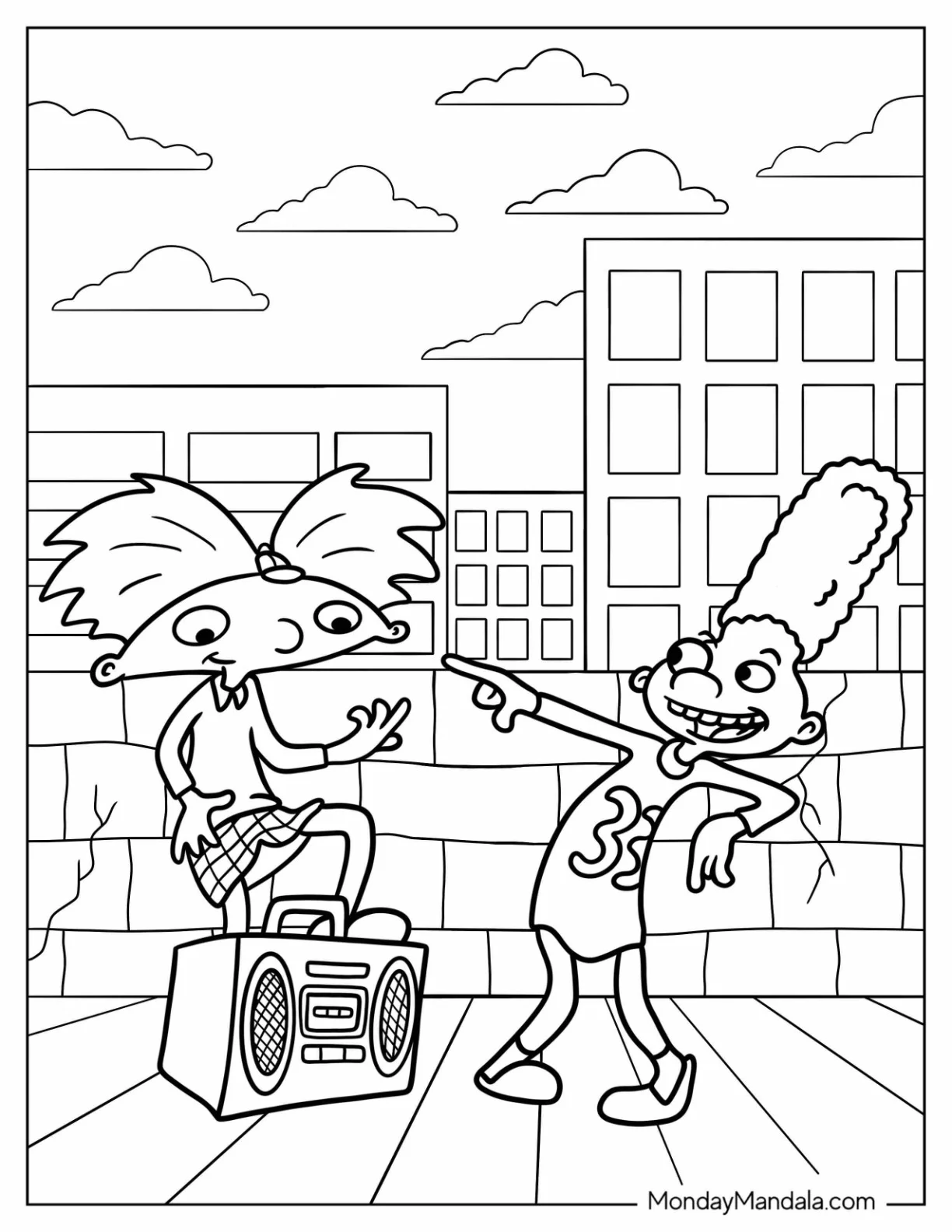 Nickelodeon Coloring Page Of Arnold And Gerald Dancing To Boombox coloring page
