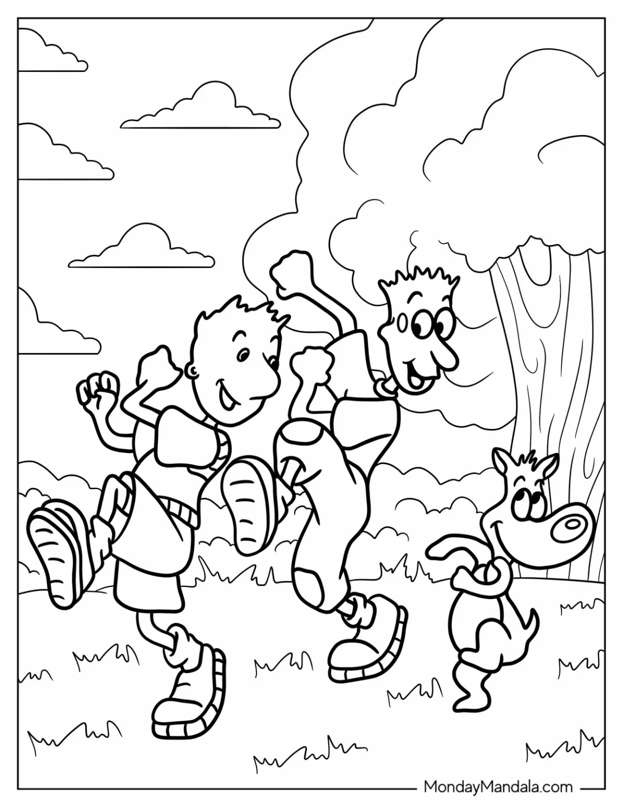 Nickelodeon Coloring Page Of Doug, Skeeter, And Porkchop Walking In Park coloring page