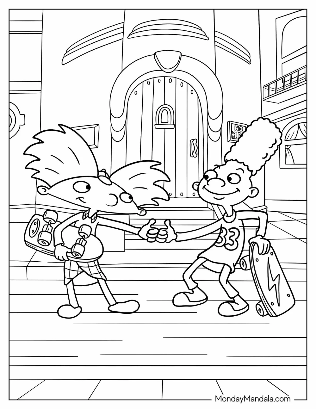 Nickelodeon Coloring Page Of Hey Arnold With Gerald Holding Skateboards coloring page