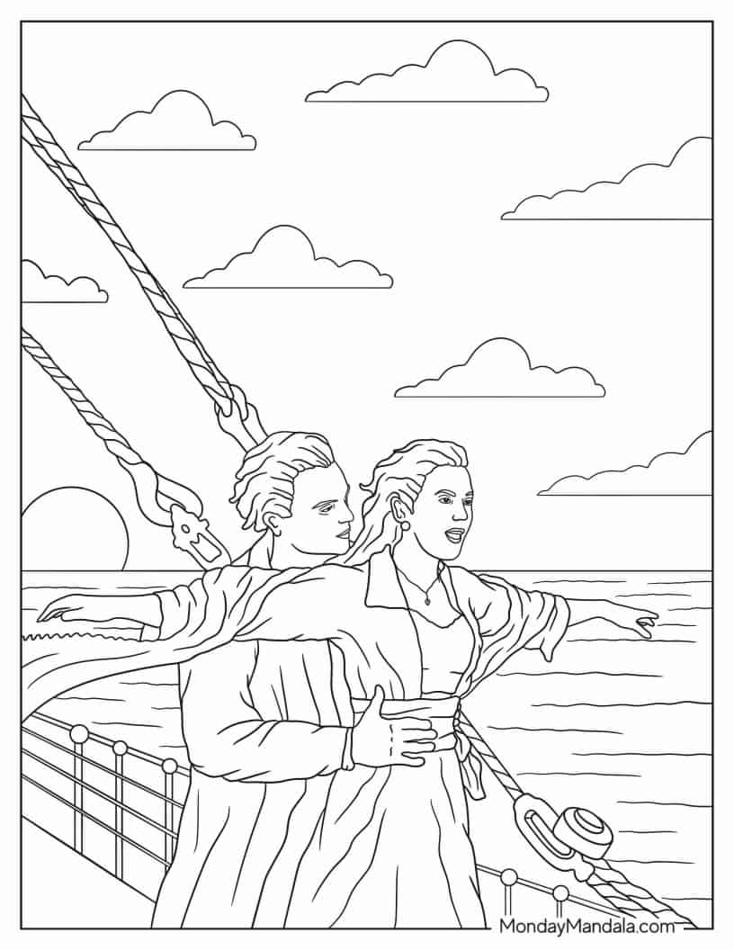 Jack And Rose On Titanic coloring page
