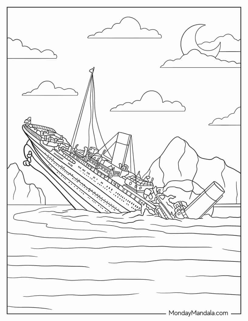 Titanic_s Bow Sinking coloring page — printable line art