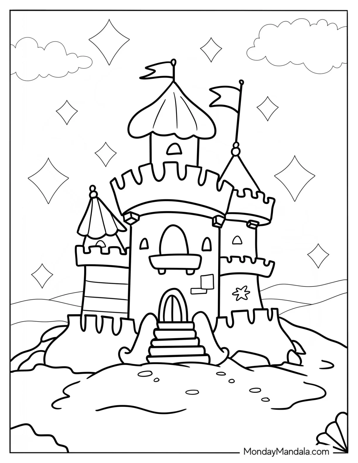Cute Summer Coloring Page Of Sandcastle For Preschoolers coloring page