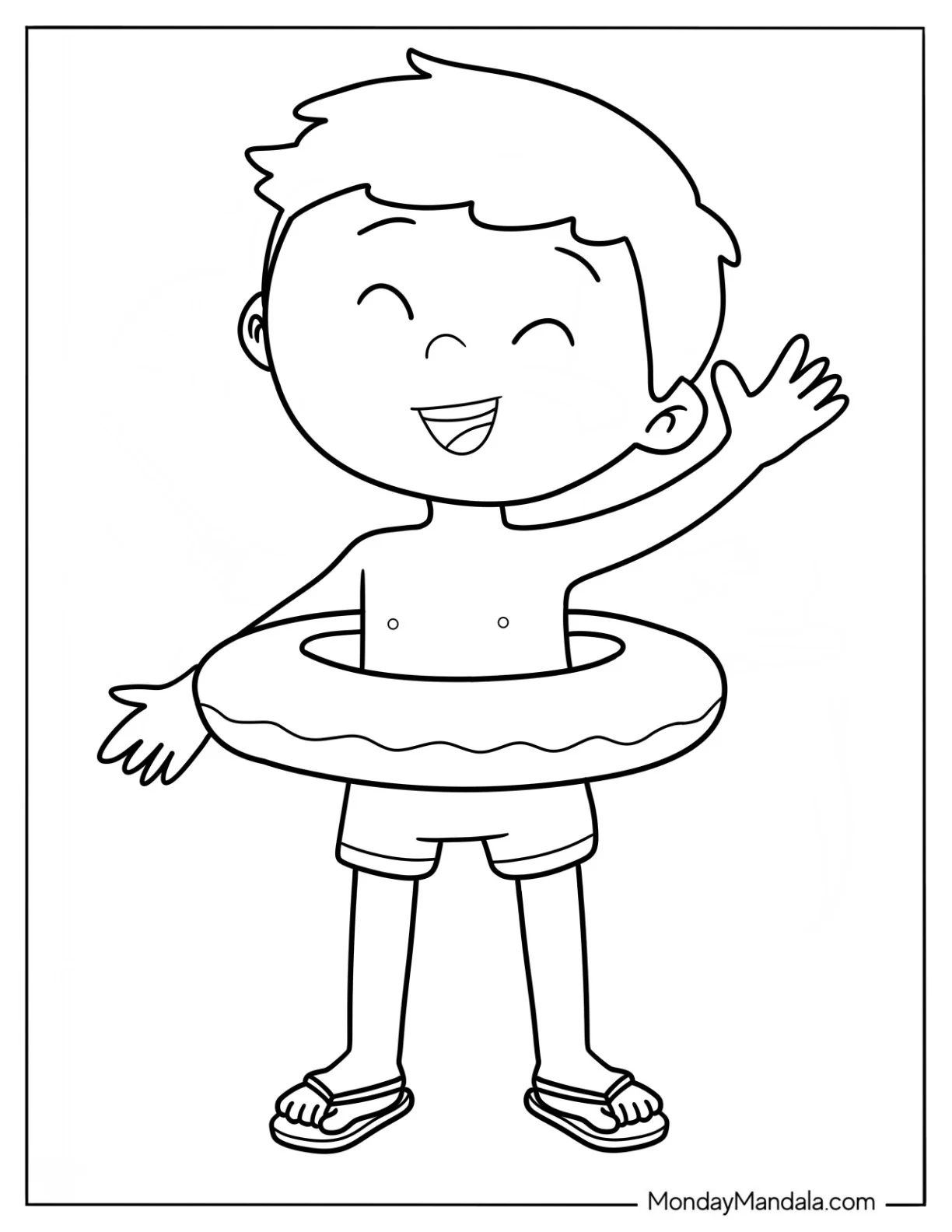 Little Boy With Floatie In The Summer Coloring Page coloring page — printable line art