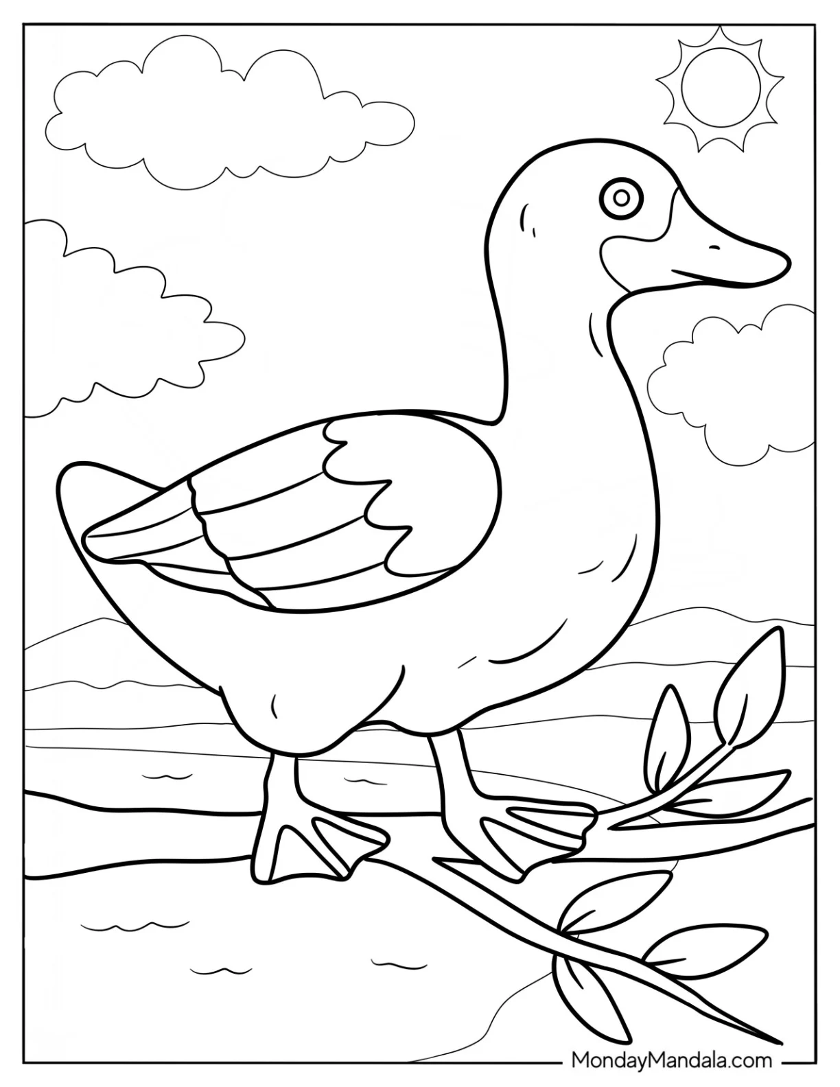 Realistic Duck Under The Summer Coloring Page Of Sun coloring page — printable line art