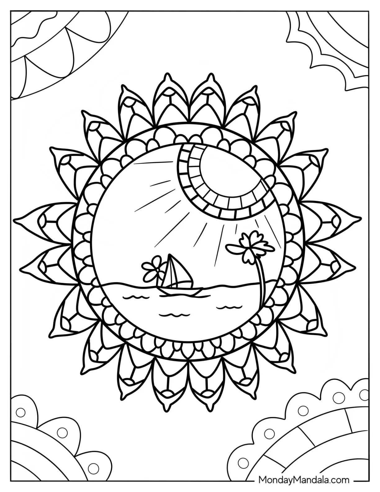 Summer Coloring Page Of Beach Landscape Mandala coloring page