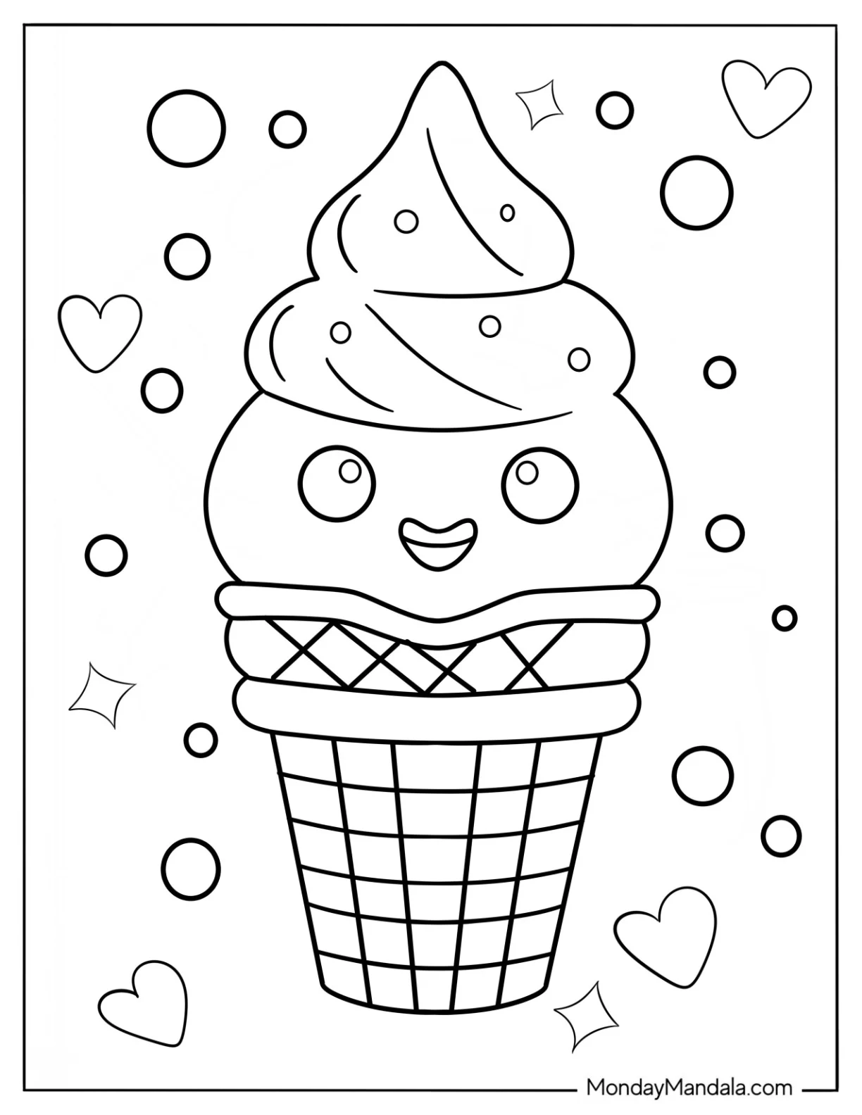 Summer Coloring Page Of Cute Ice Cream For Preschoolers coloring page