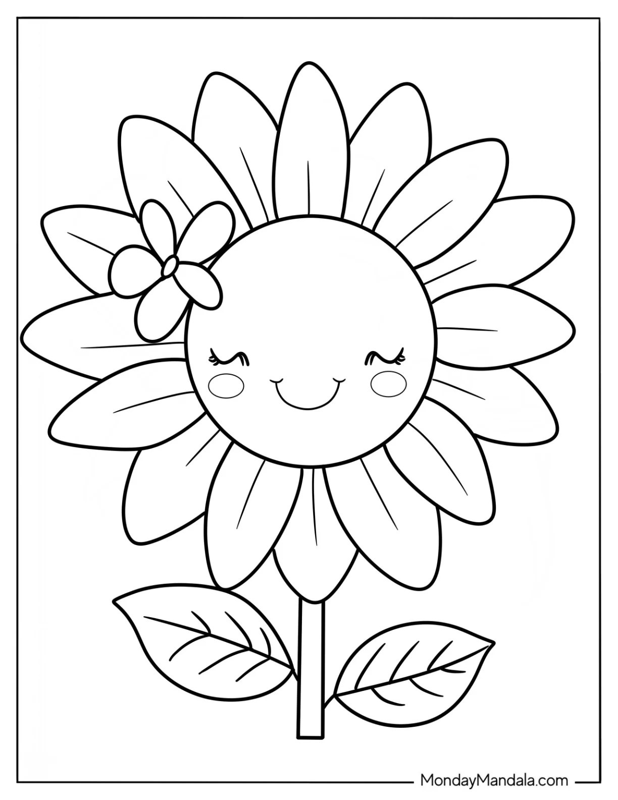 Summer Coloring Page Of Cute Summer Sunflower For Kids coloring page