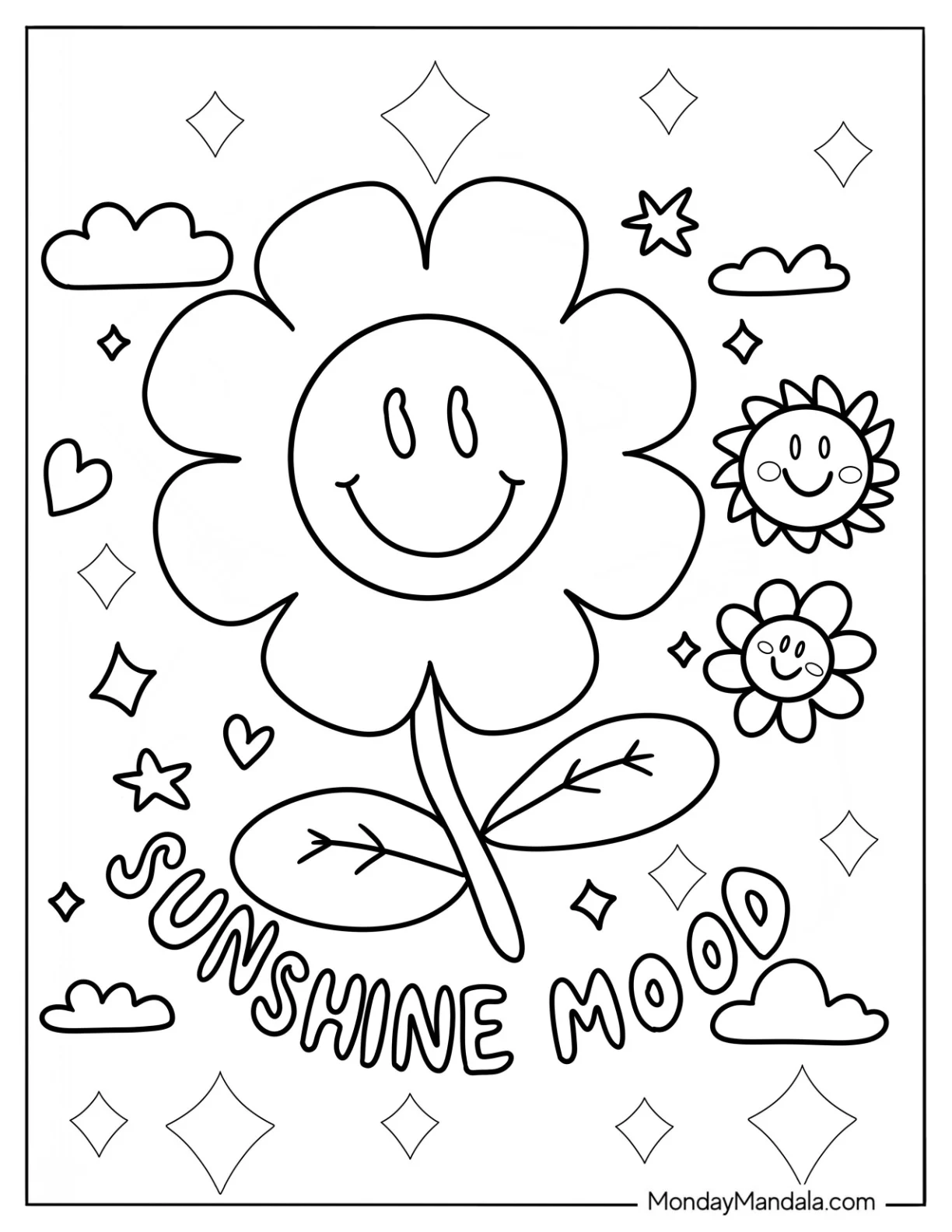 Sunshine Mood Flower Summer Coloring Page For Preschoolers coloring page