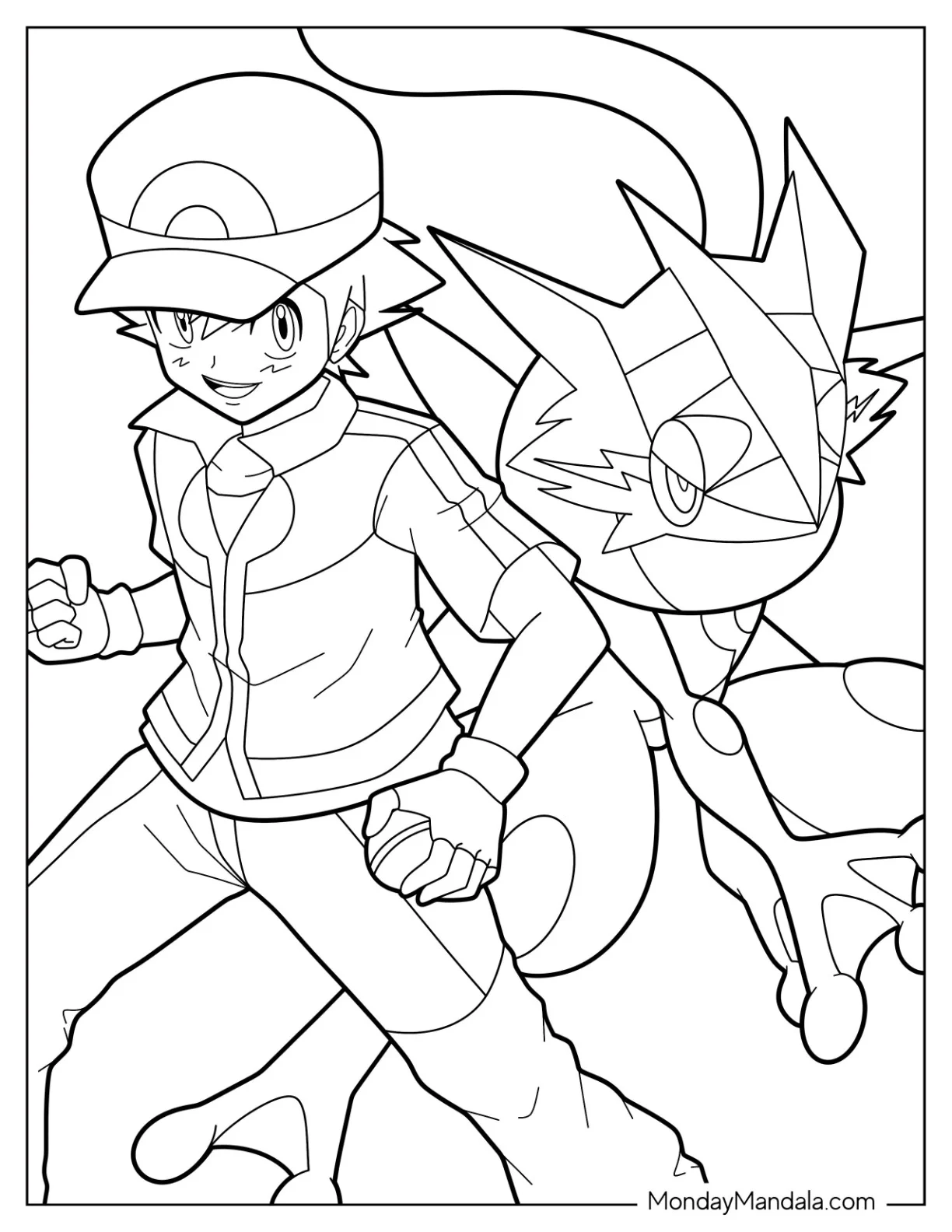 Ash Ketchum And Greninja Coloring Page coloring page — printable line art