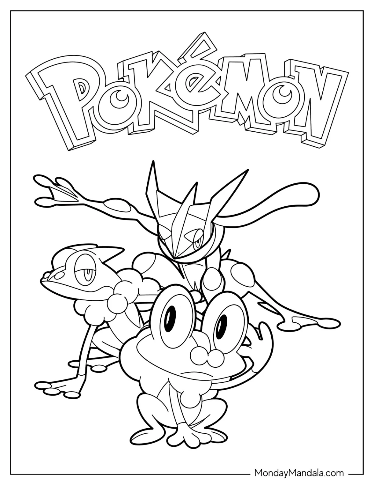 Froakie, Frogadier, And Greninja Evolution Pokemon Poster coloring page — printable line art