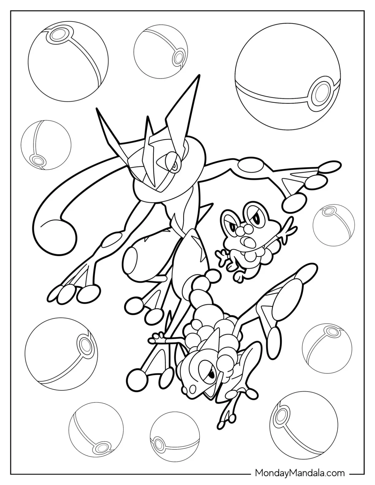 Greninja, Froakie, And Frogadier Coloring Sheet coloring page