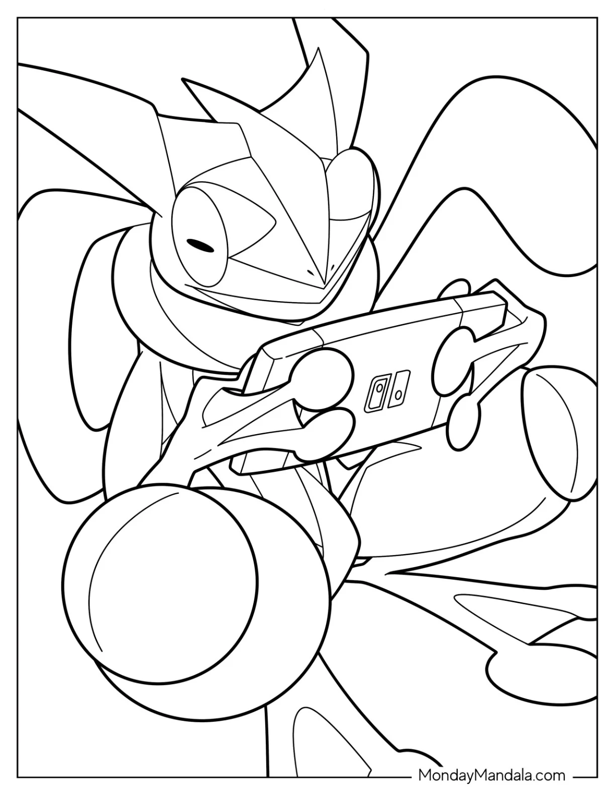 Greninja Playing Video Games Coloring Sheet coloring page