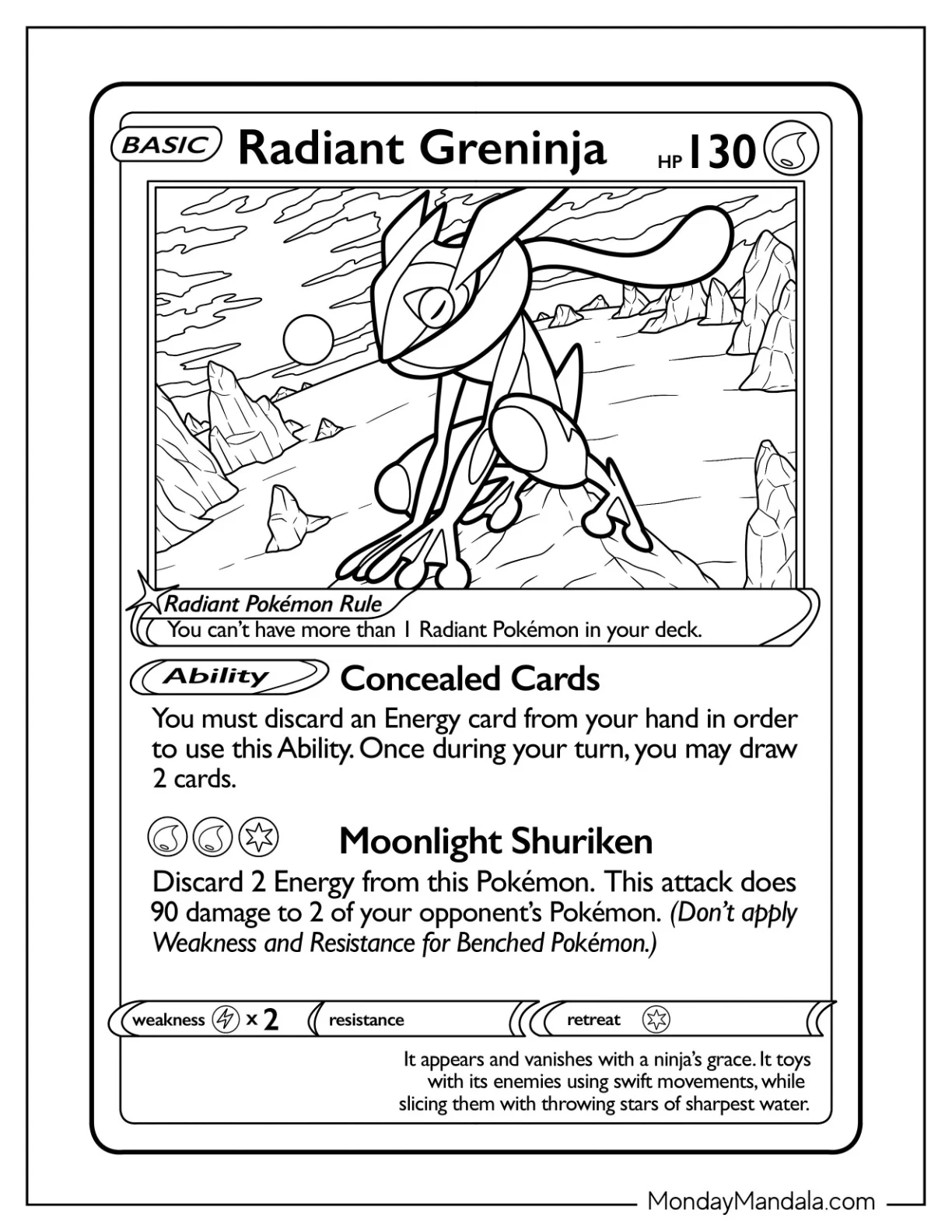 Radiant Greninja Moonlight Shuriken Pokemon Card coloring page