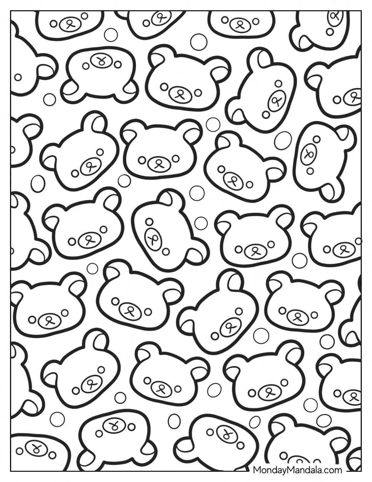 Full Page Cute Head Of Rilakkuma Coloring Page For Kids coloring page — printable line art