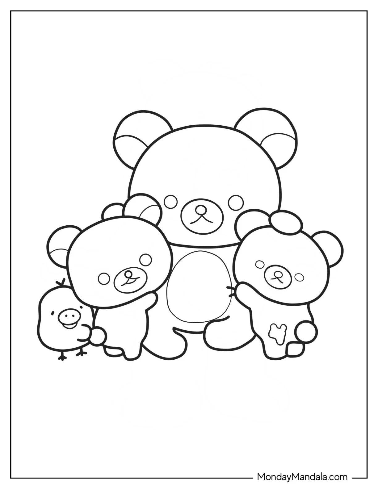 Kiiroitori, Rilakkuma Coloring Page And Chairoikaguma Hugging Rilakkuma coloring page — printable line art