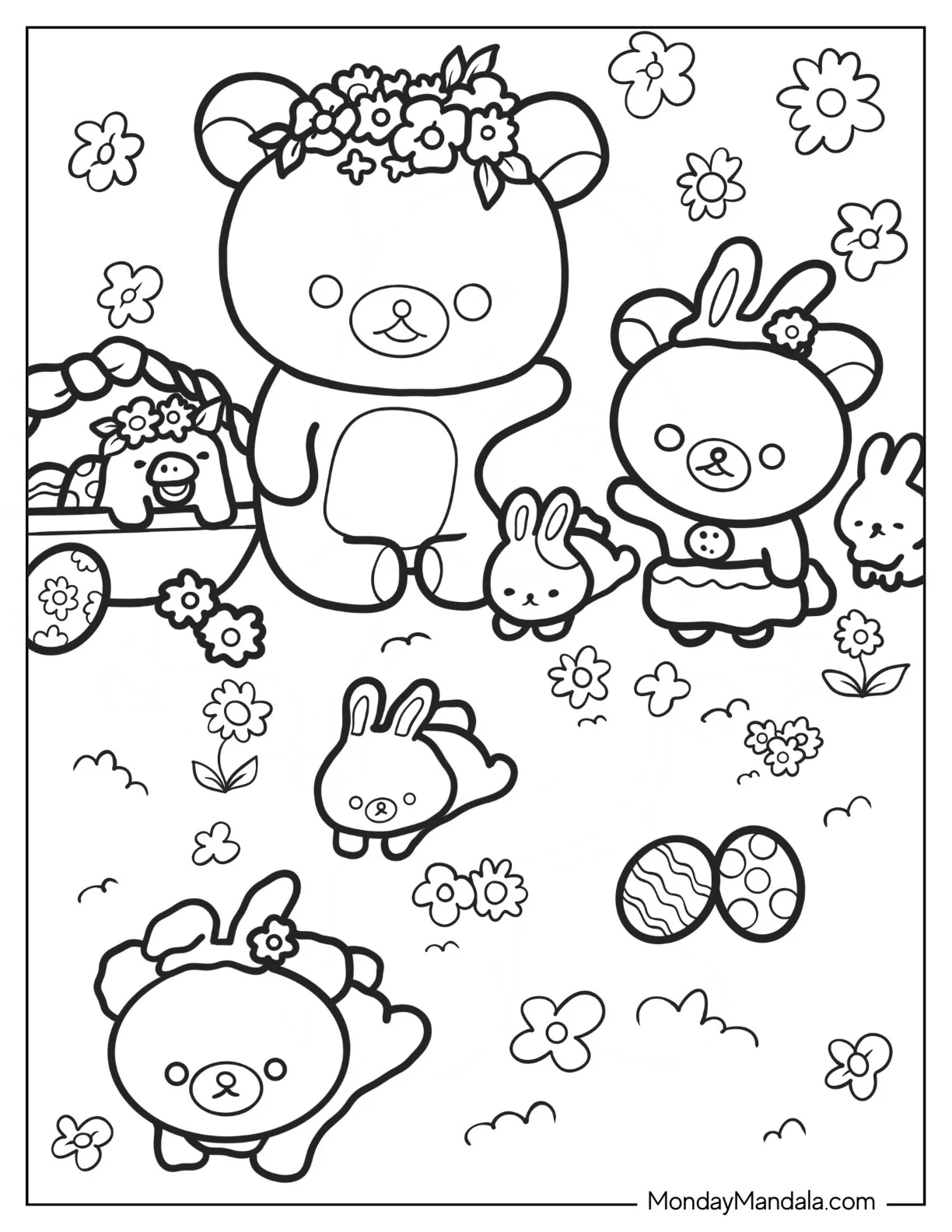 Rilakkuma Coloring Page At The Park With Korilakkuma, Kiiroitori, And Chairoikoguma coloring page