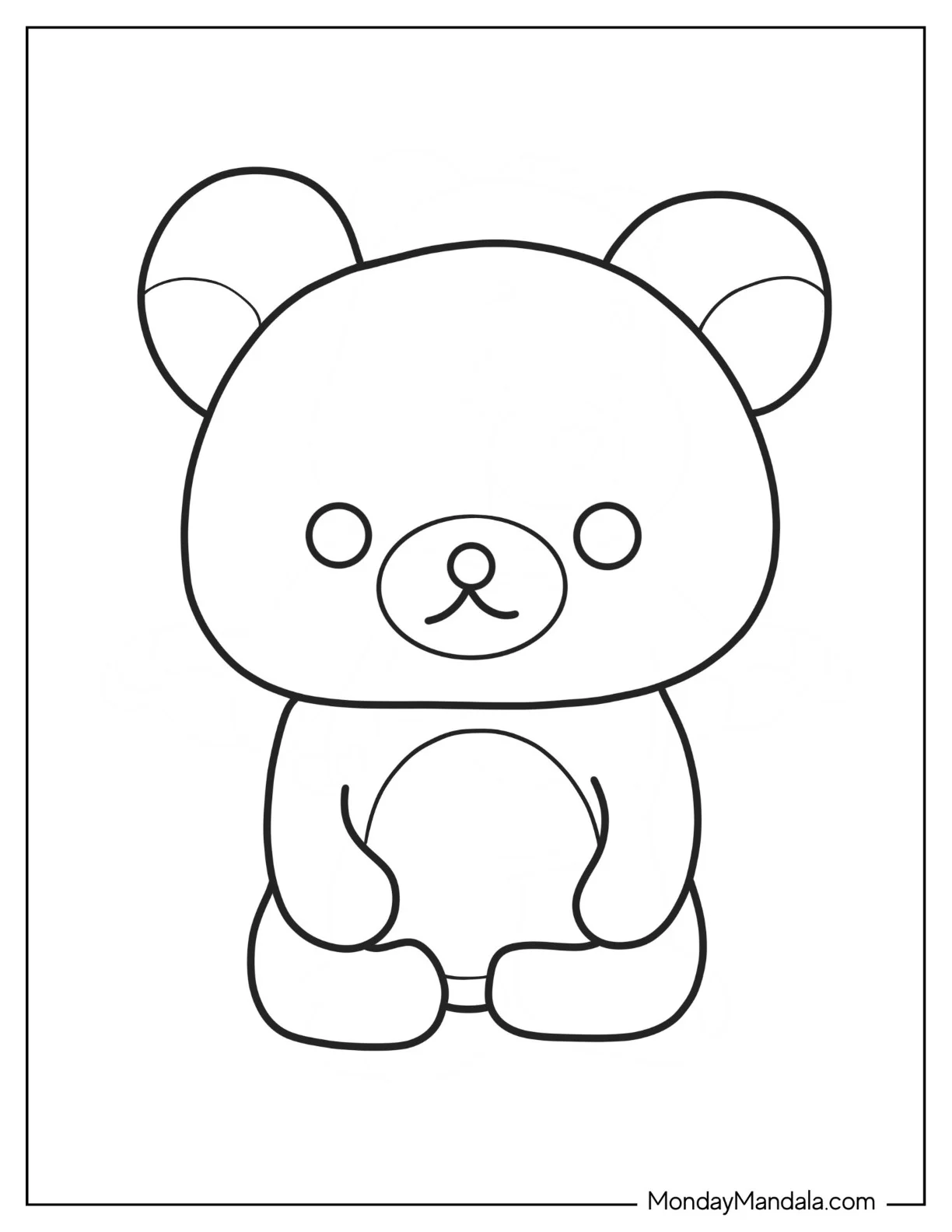 Rilakkuma Coloring Page Of Easy Chairoikoguma Sitting On The Floor Outline Coloring Page For Preschoolers coloring page