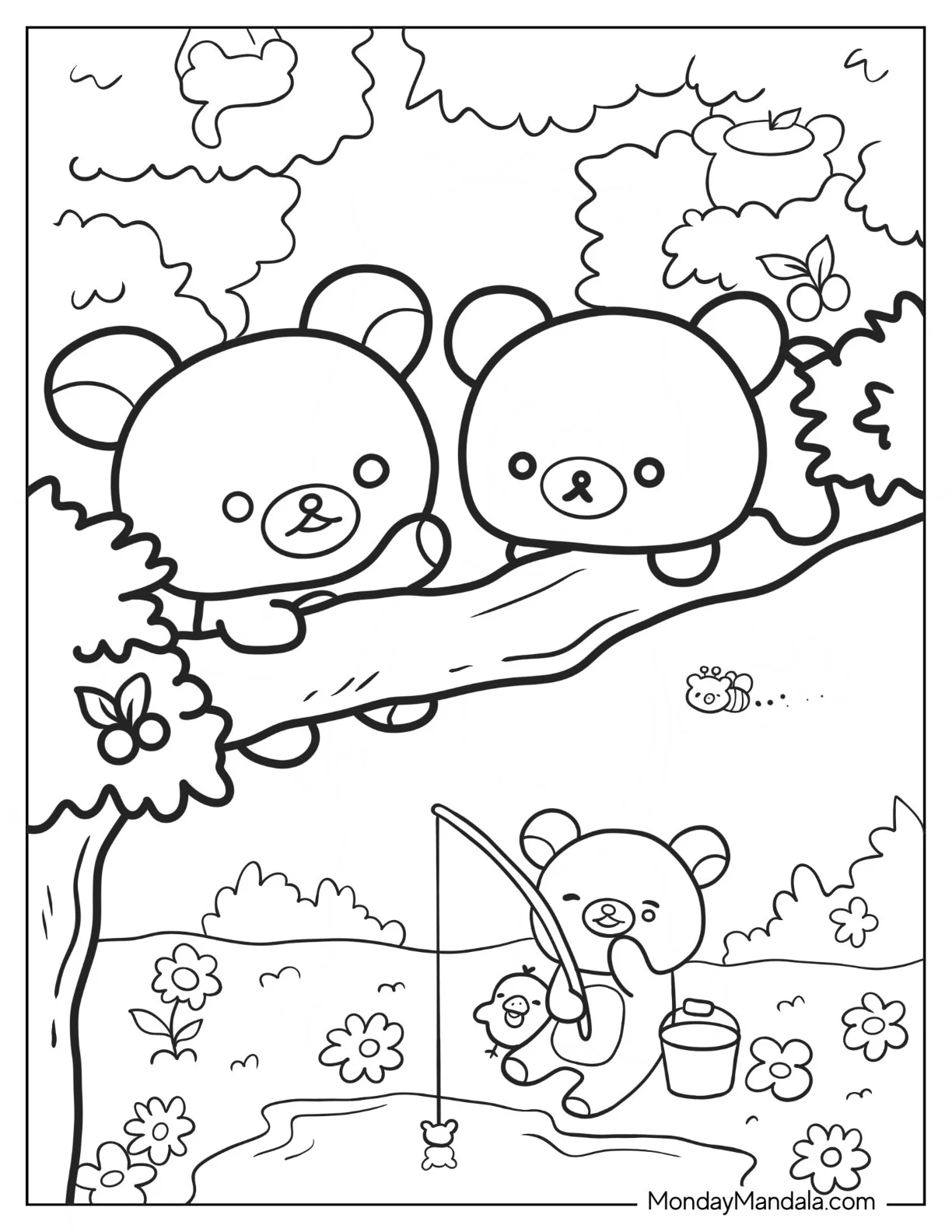 Rilakkuma Coloring Page Of Korilakkuma And Chairoikoguma On A Tree coloring page