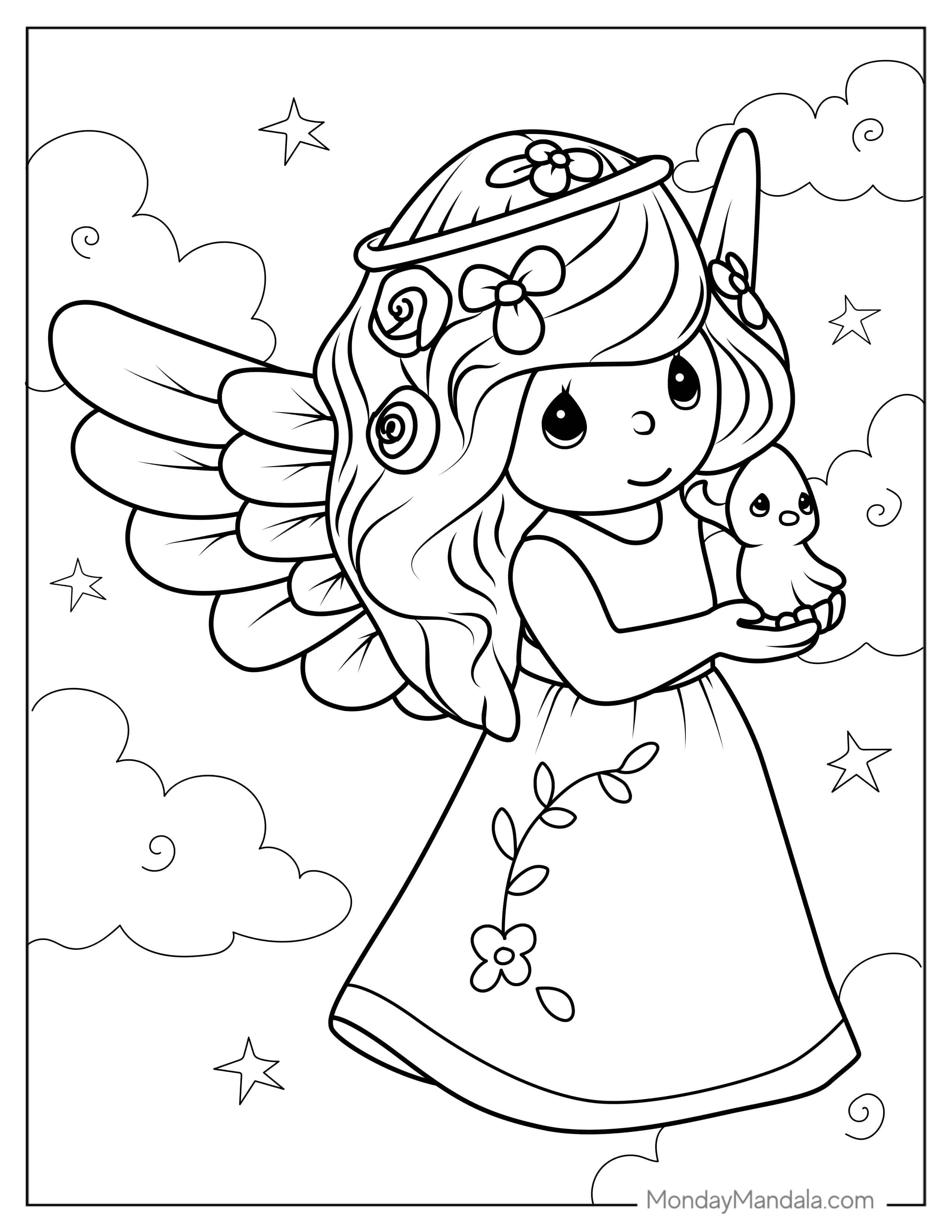 Coloring Page Of a Cute Angel For Kids coloring page