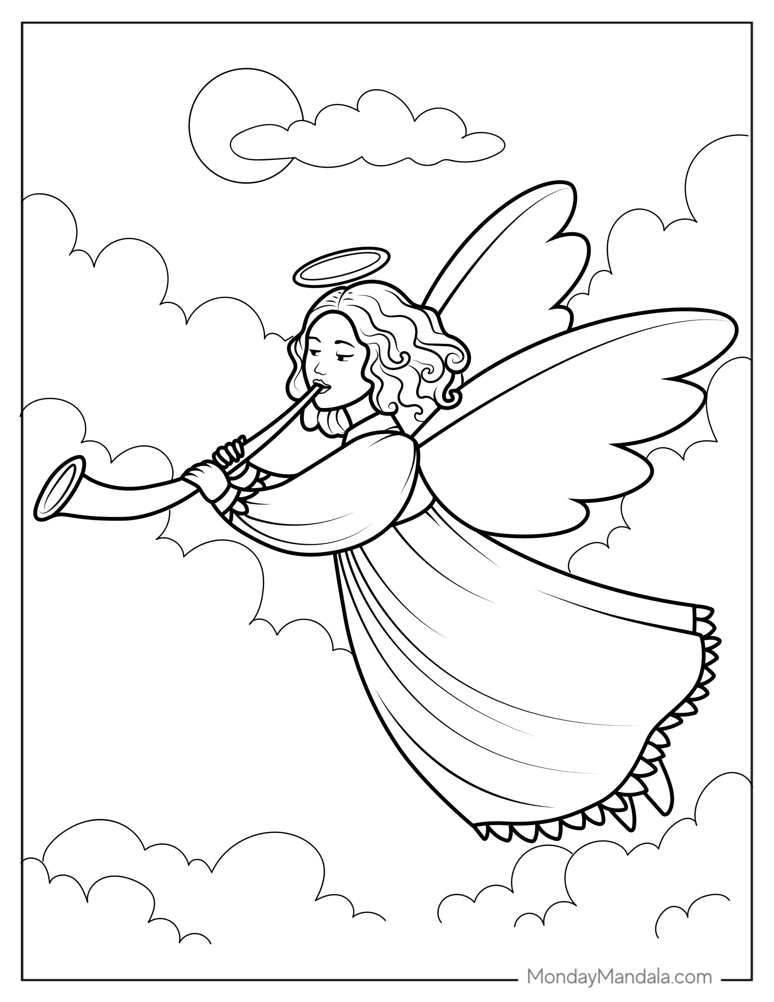 Coloring Page Of Angel Playing Music coloring page — printable line art