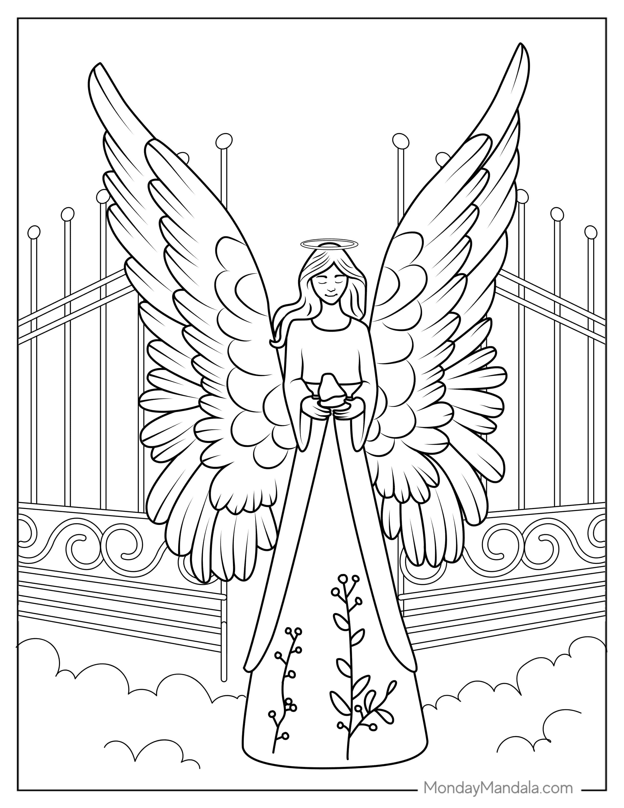 Detailed Angel At Heavens Gate To Color coloring page