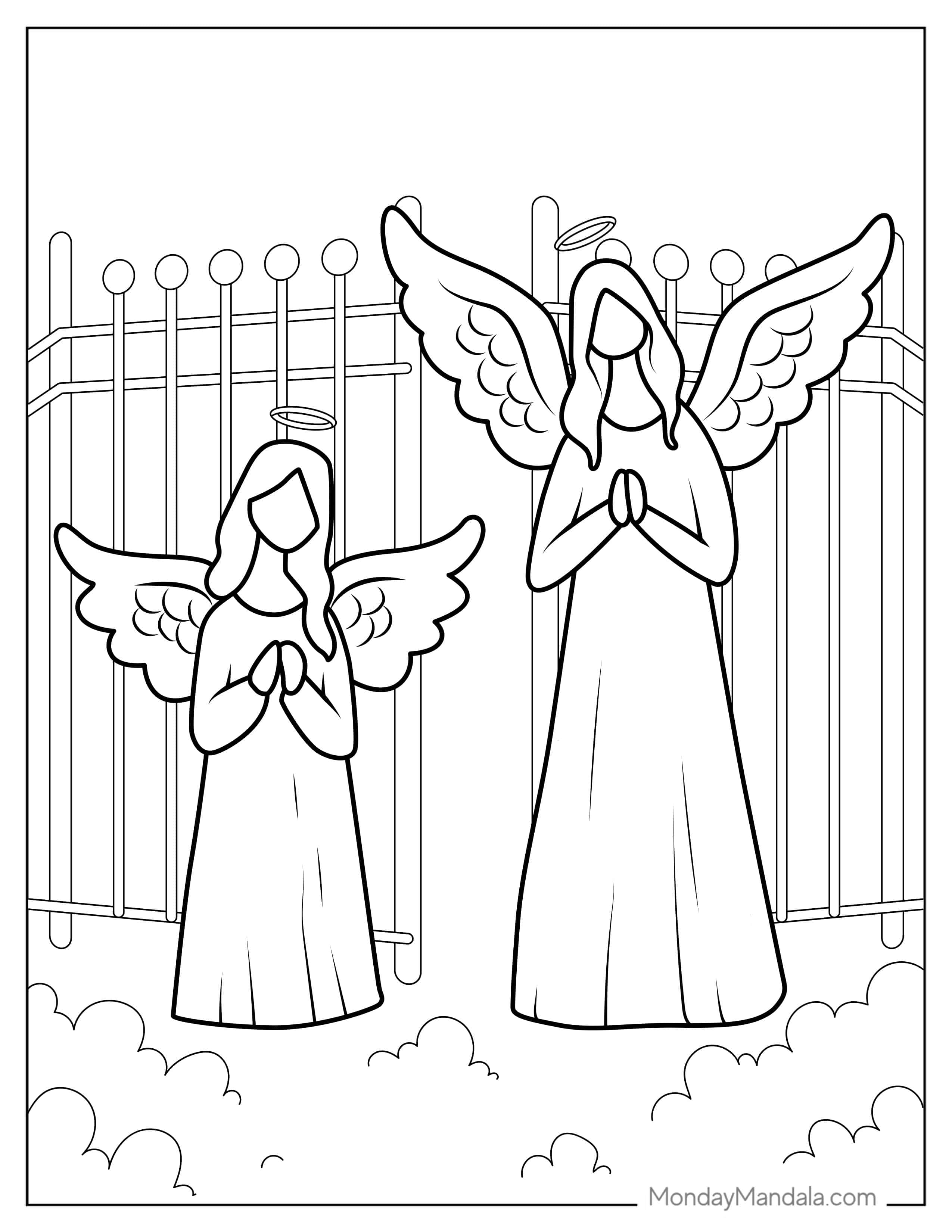 Easy Outline Of Angels In Heaven To Color coloring page — printable line art