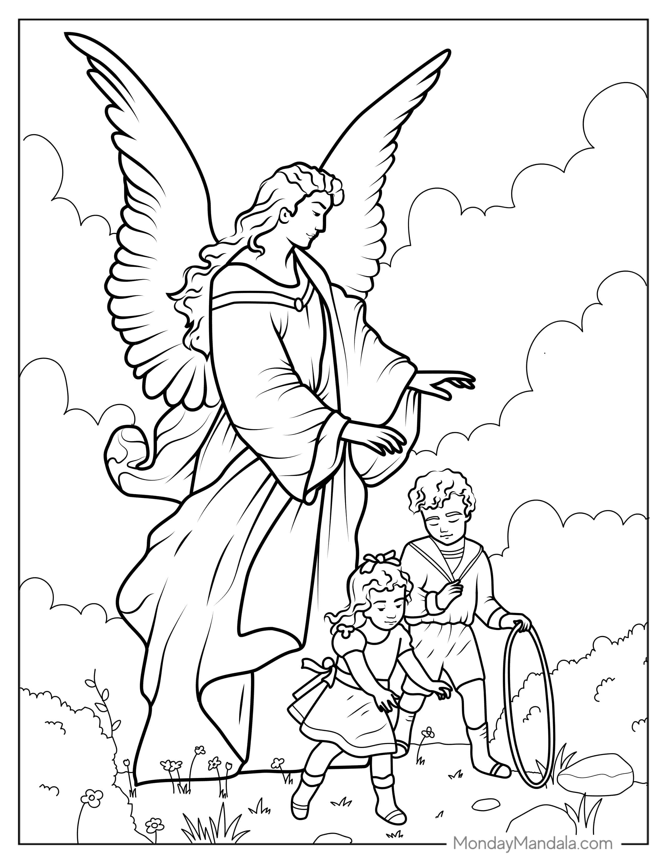 Guardian Angel Protecting Children To Color coloring page