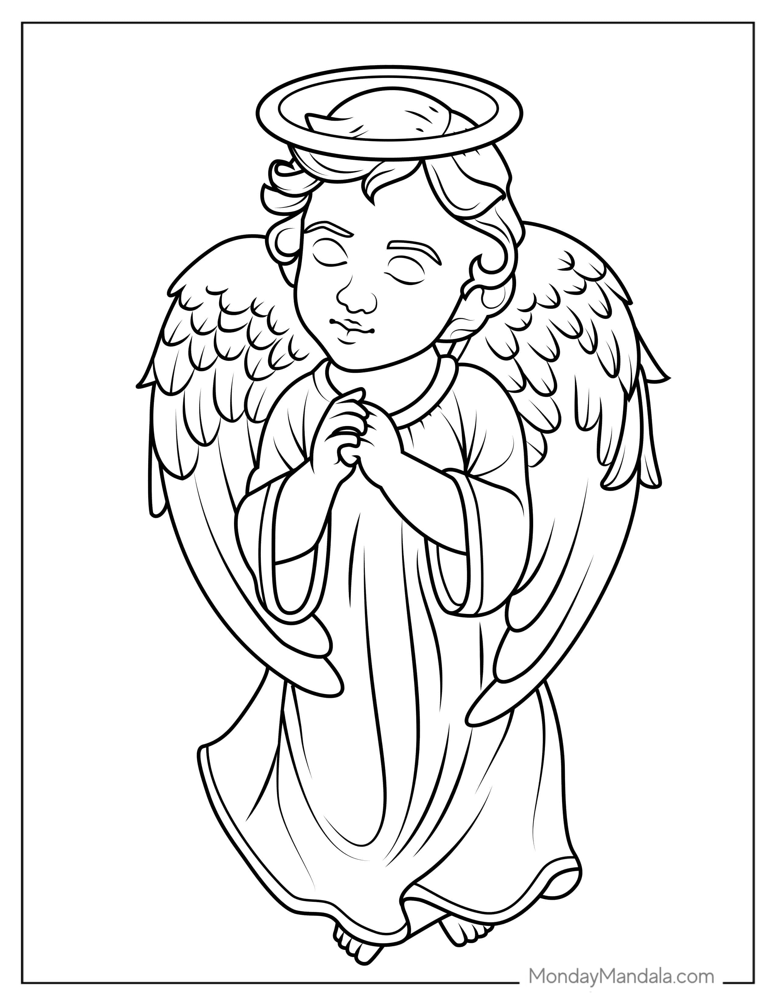 Heavenly Angel Boy With Halo To Color coloring page — printable line art