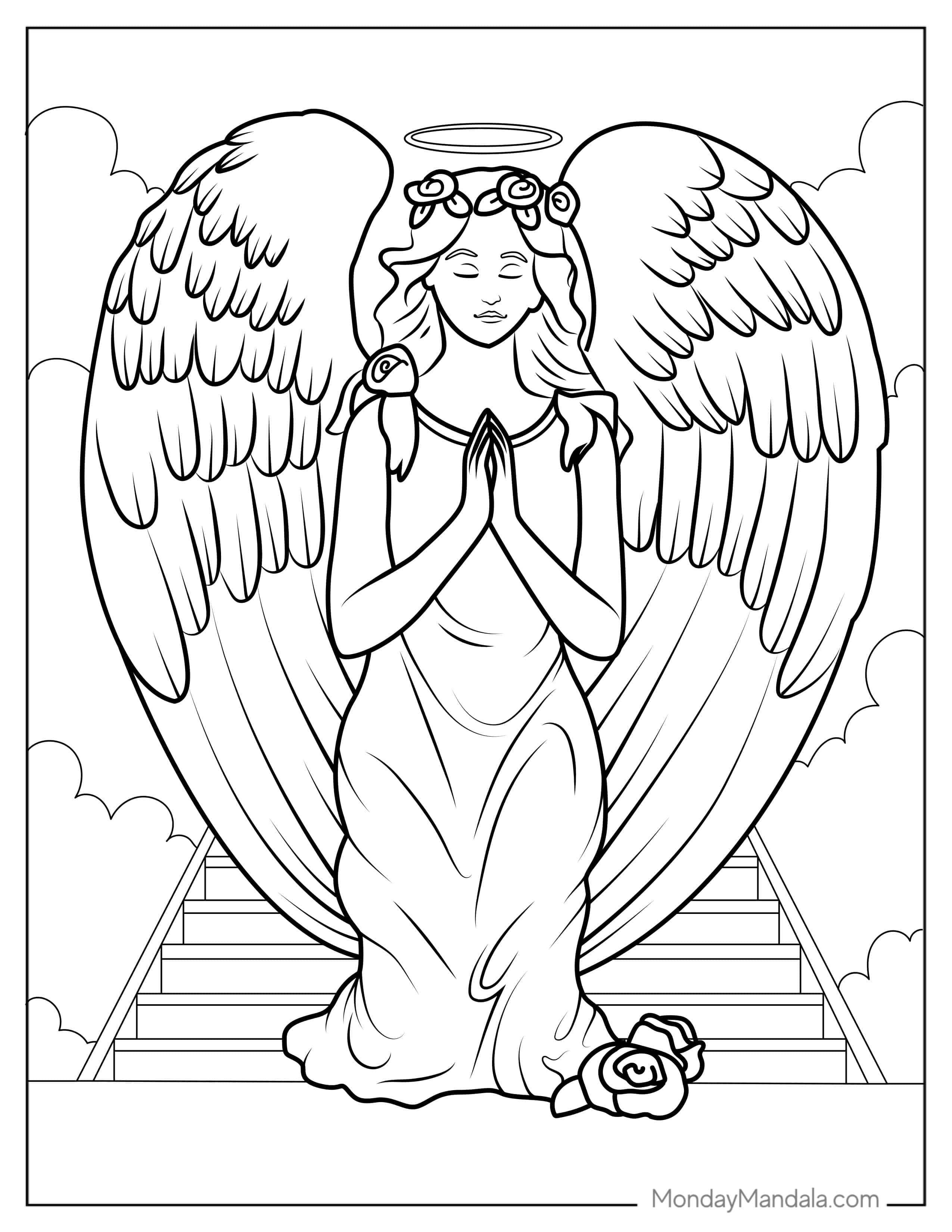 Preying Angel On Stairway To Heaven To Color coloring page