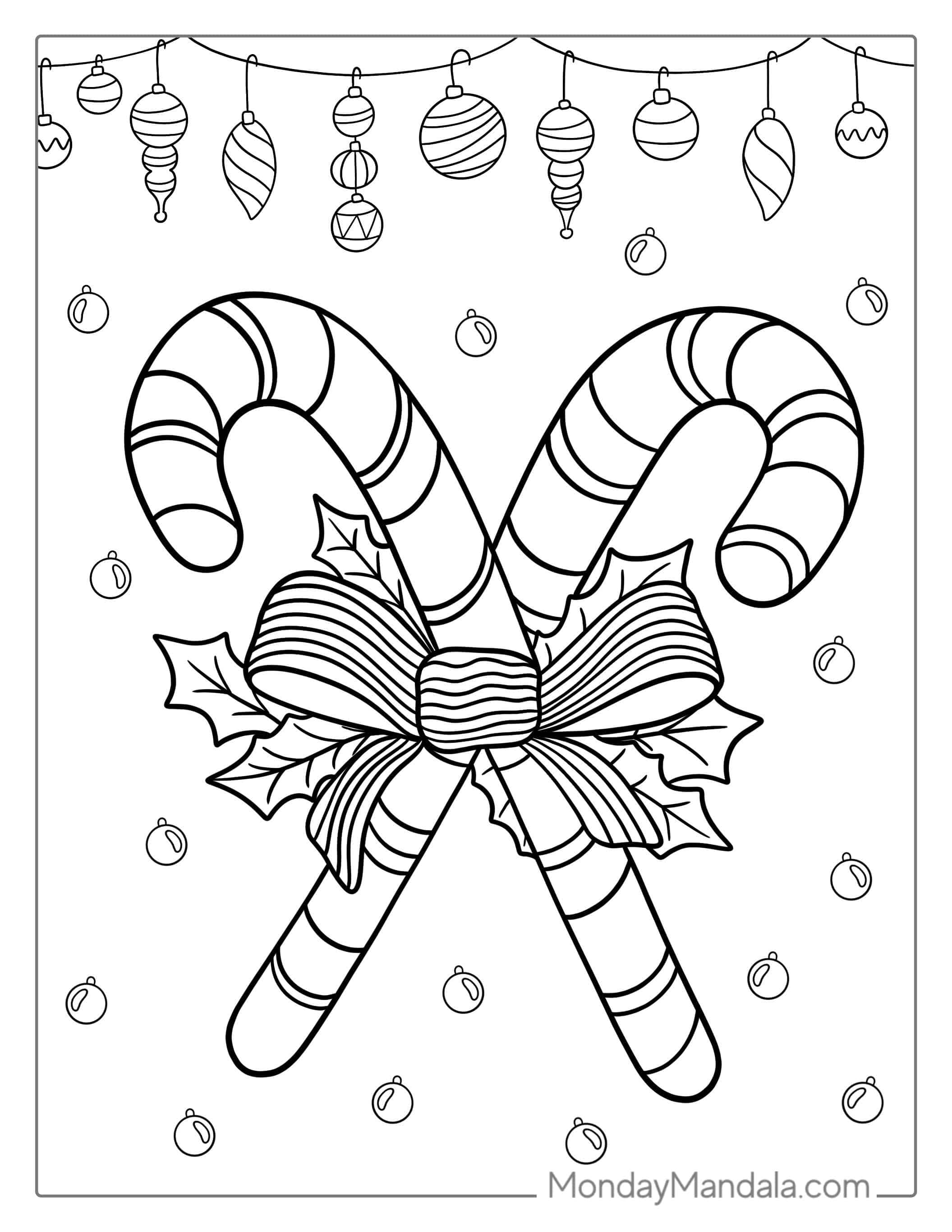 Candy Cane And Christmas Ornaments To Color coloring page
