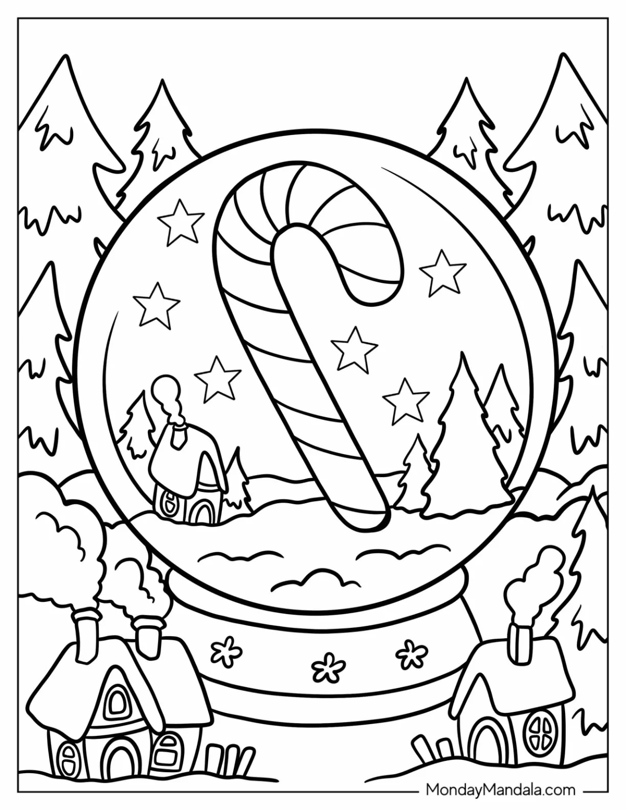 Candy Cane Coloring Page In A Snow Globe coloring page