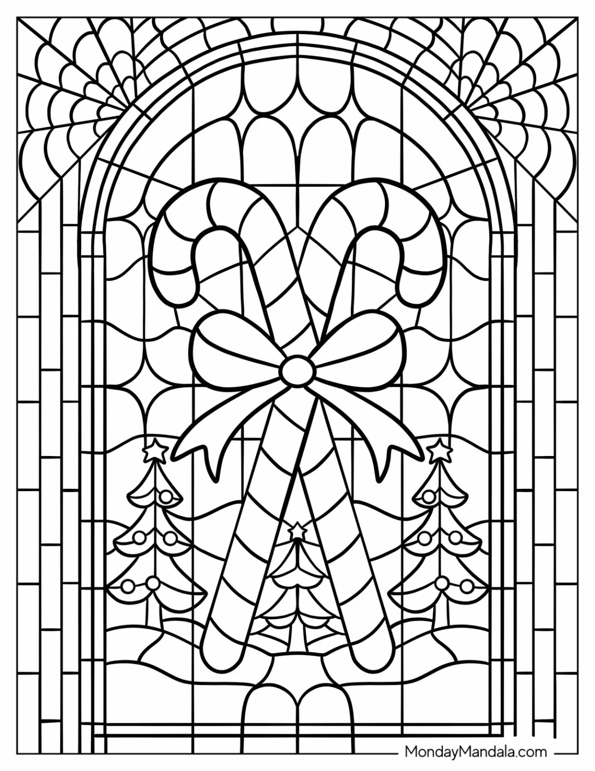 Candy Cane Coloring Page With A Bow Stained Glass coloring page