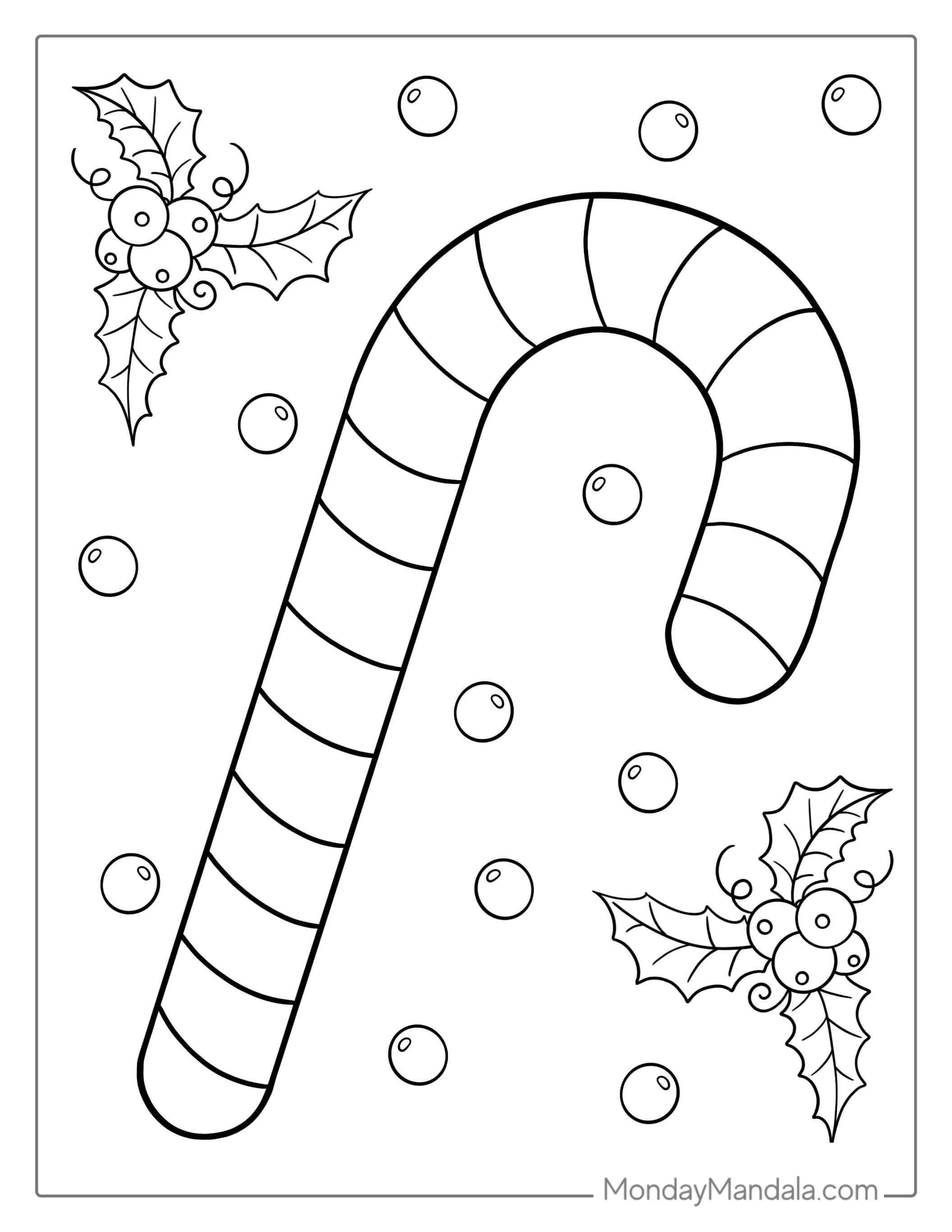 Easy Outline Of a Candy Cane To Color coloring page