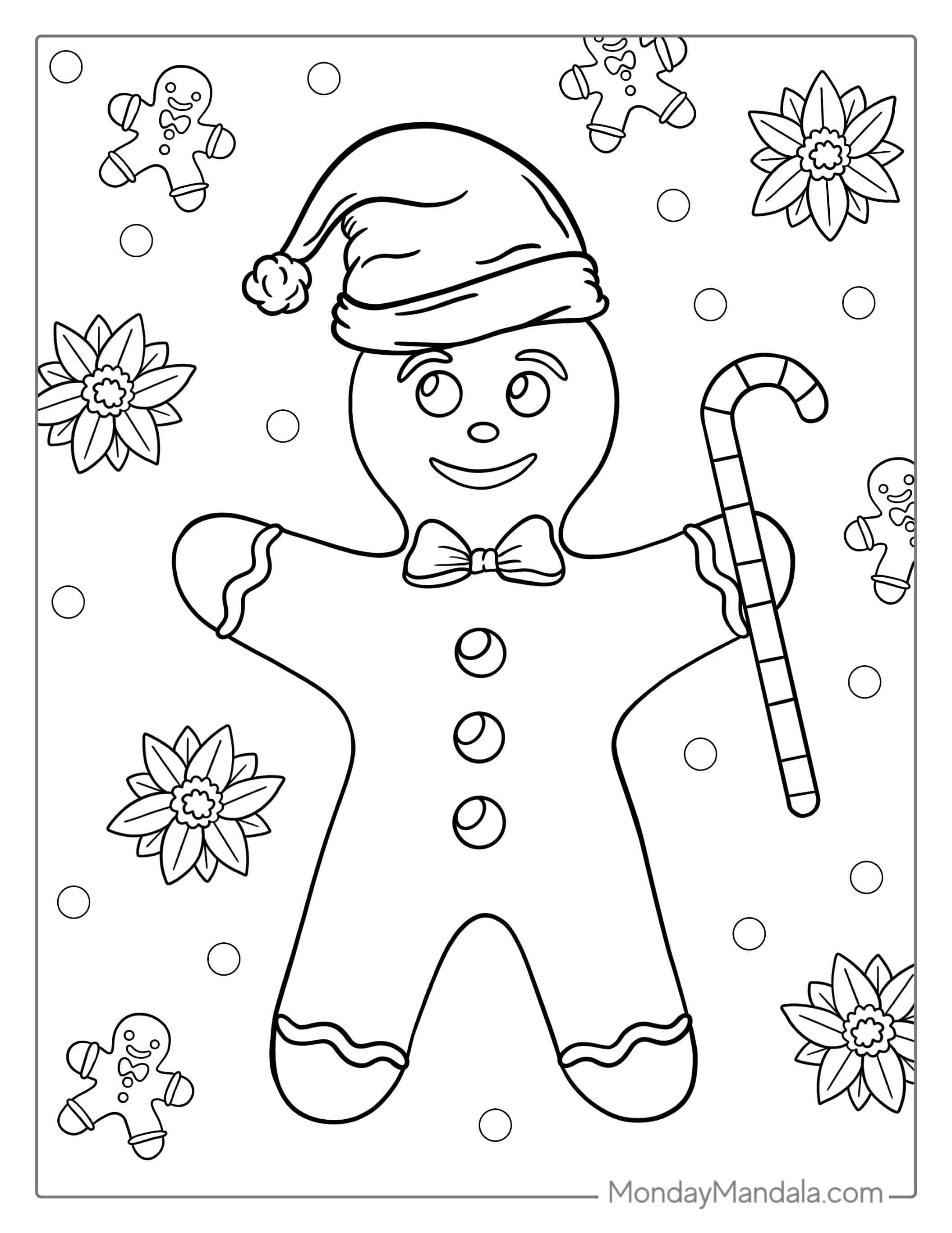 Gingerbread Man Holding Candy Cane Coloring Page coloring page