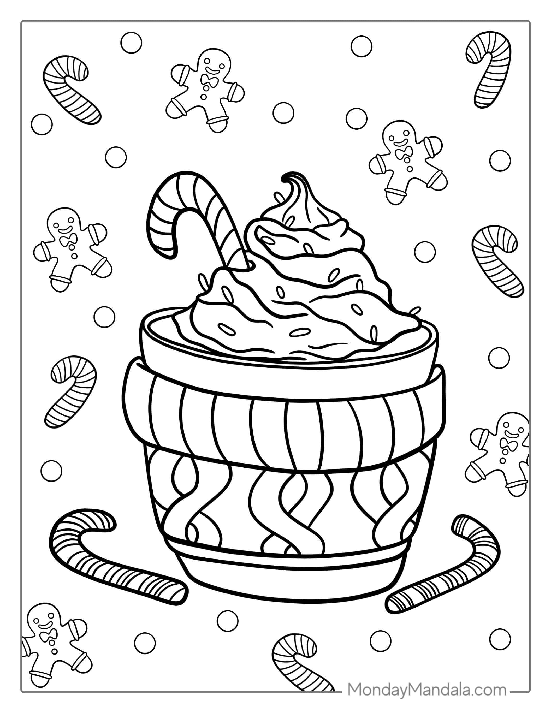Hot Chocolate And Candy Canes To Color coloring page