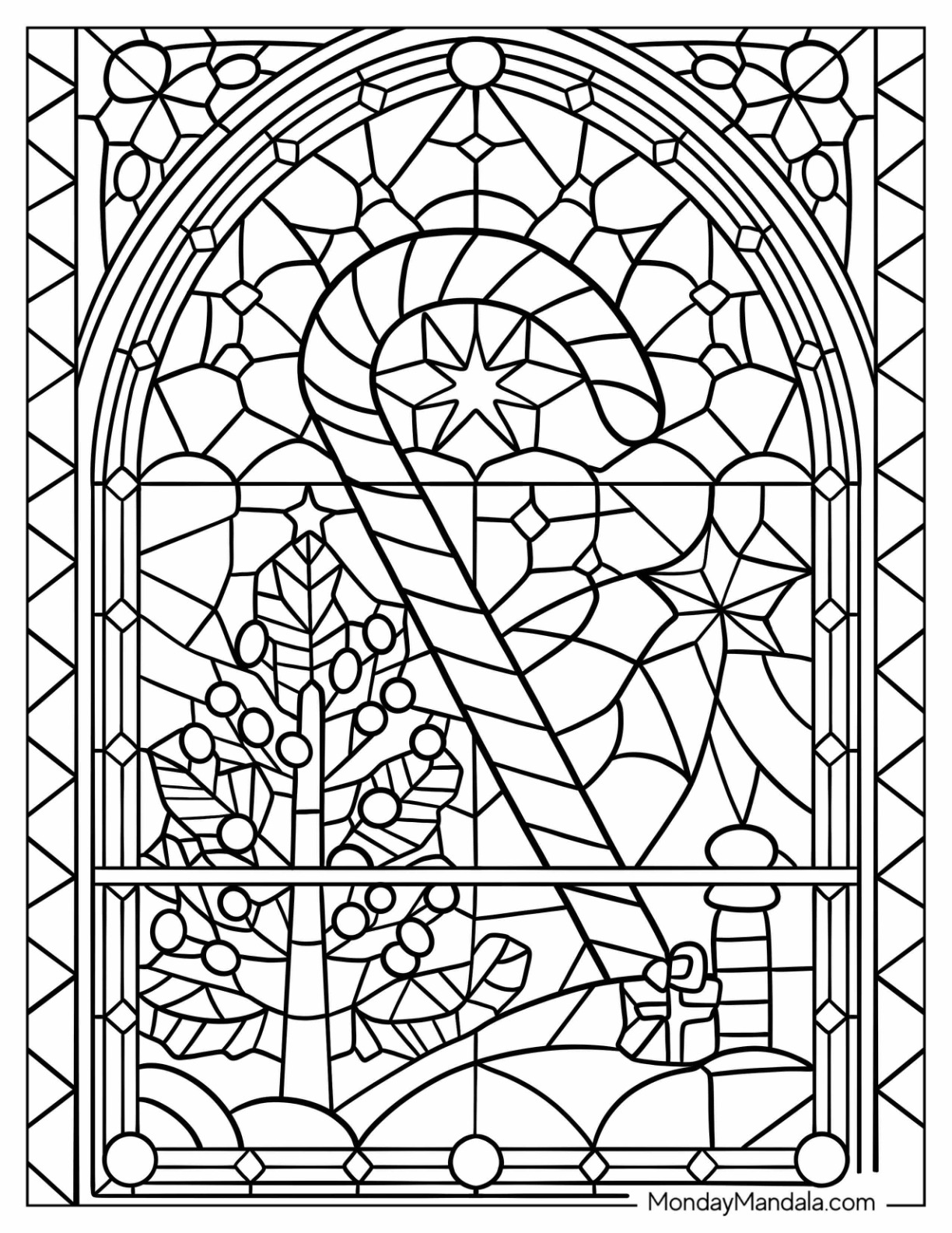 Intricate Candy Cane Coloring Page Stained Glass coloring page