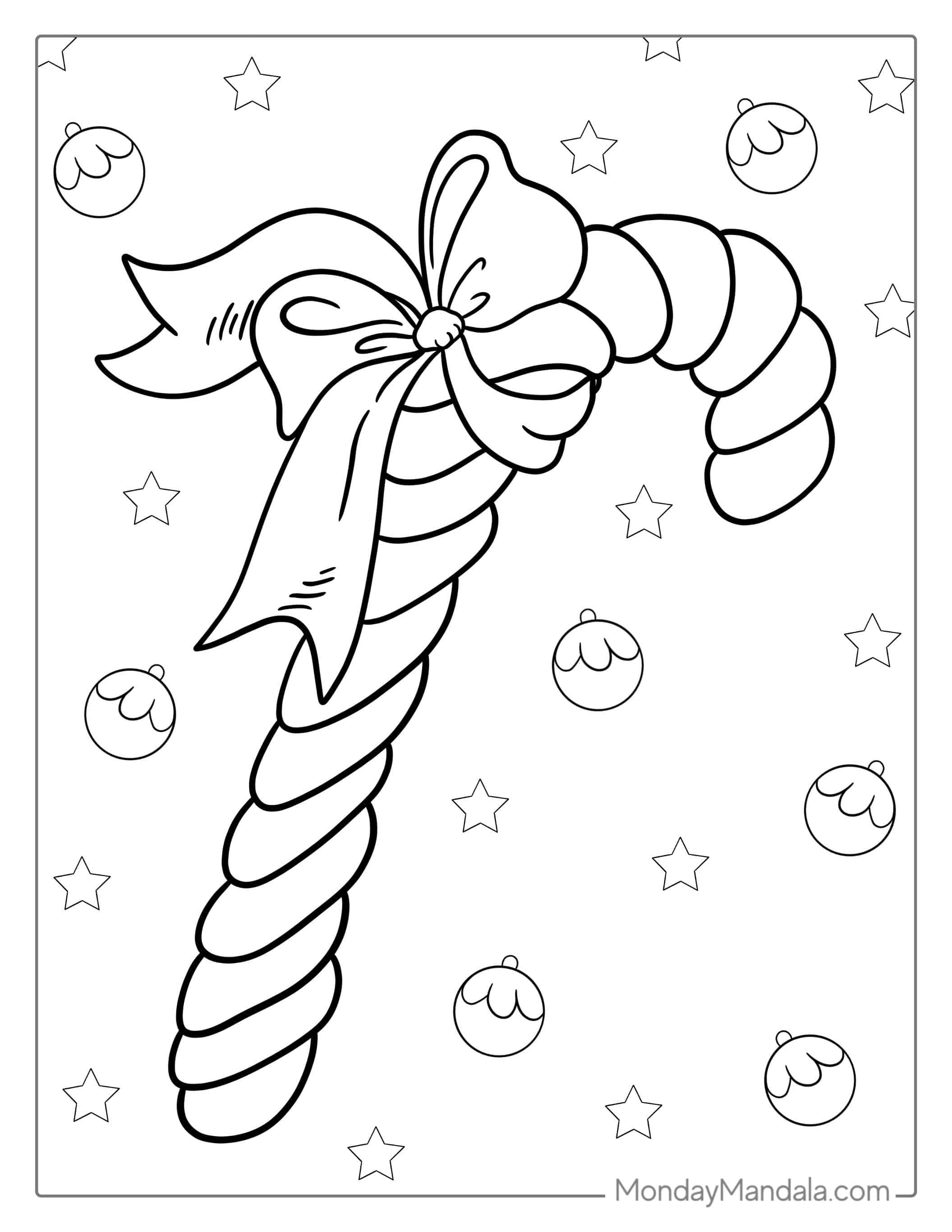 Swirly Candy Cane Coloring Page With Ribbon coloring page