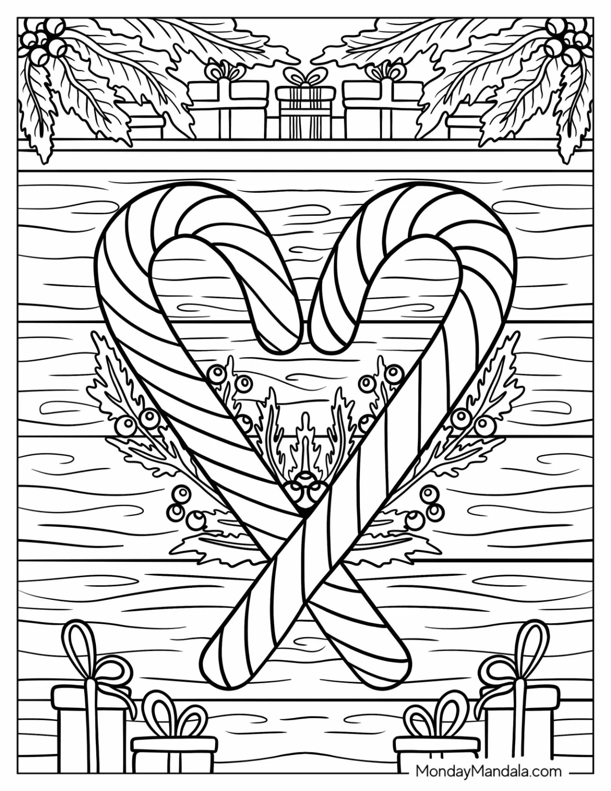 Two Candy Cane Coloring Page Forming A Love Heart coloring page