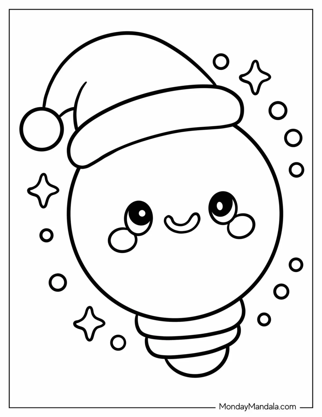 Easy Kawaii Christmas Lights Coloring Page with Santa Hat for Preschoolers coloring page