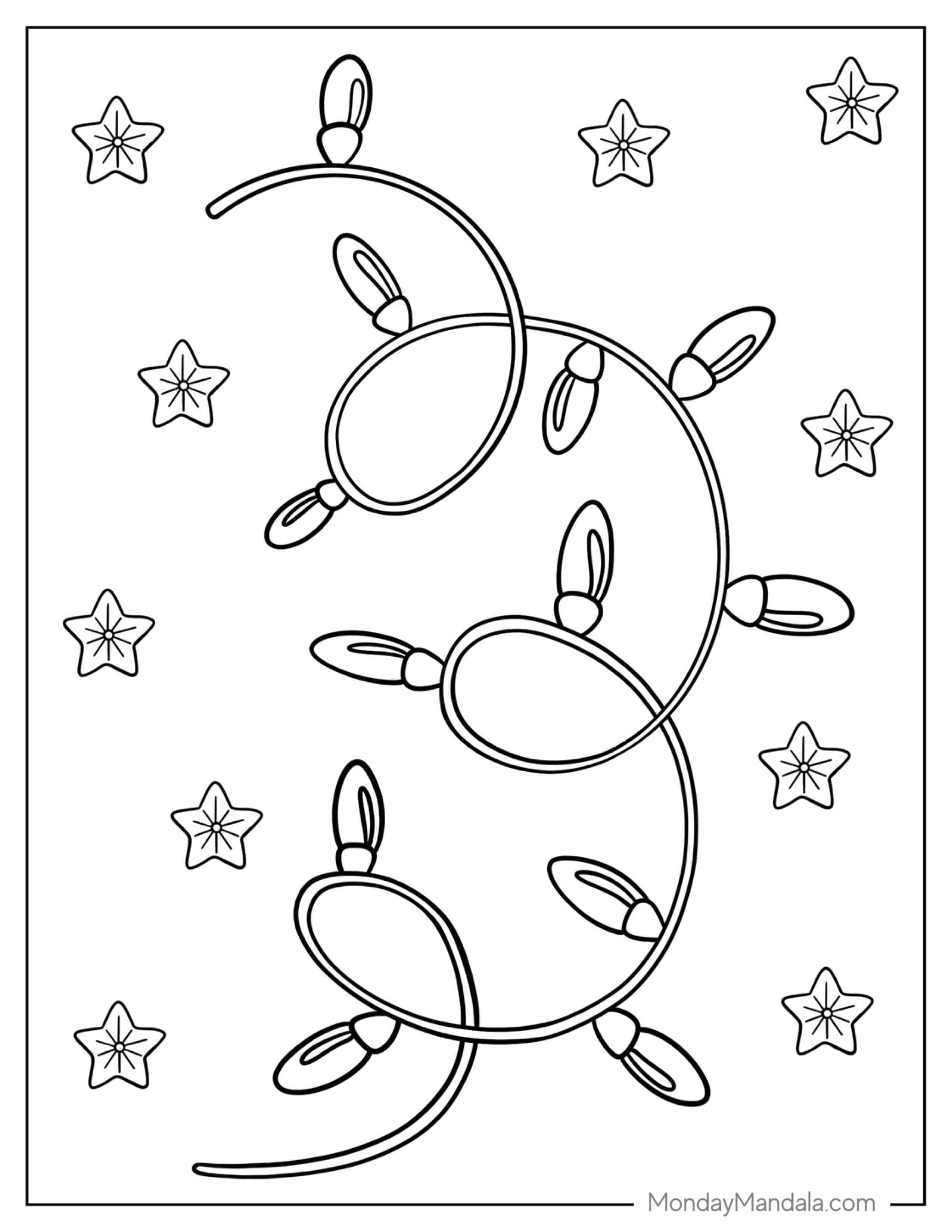Tangled Christmas Lights With Stars To Color coloring page — printable line art