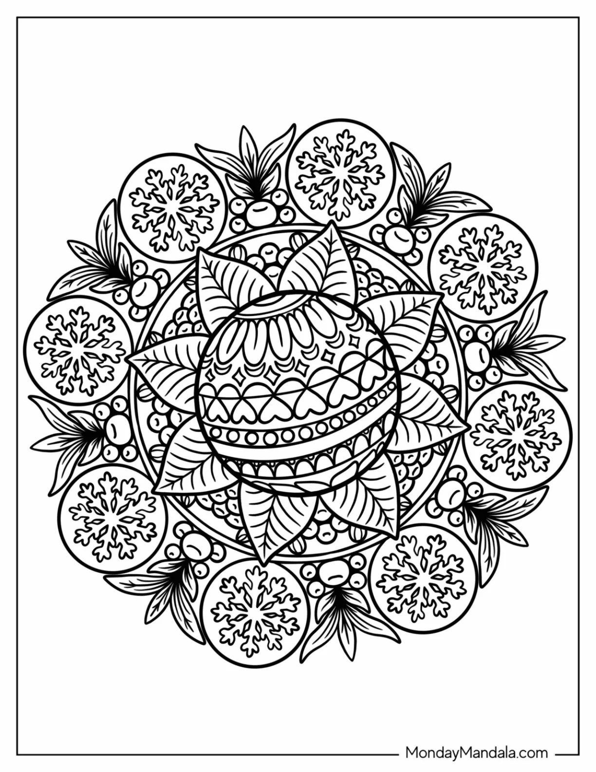 Baubles And Mistletoes Christmas Mandala Coloring Page coloring page