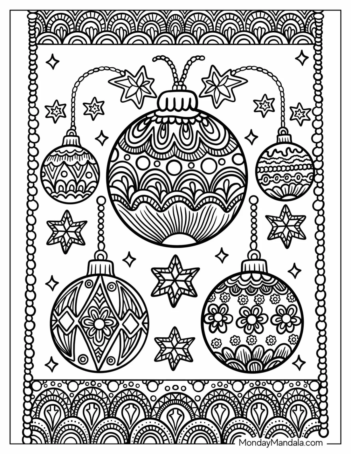 Christmas Mandala Coloring Page Baubles coloring page — printable line art